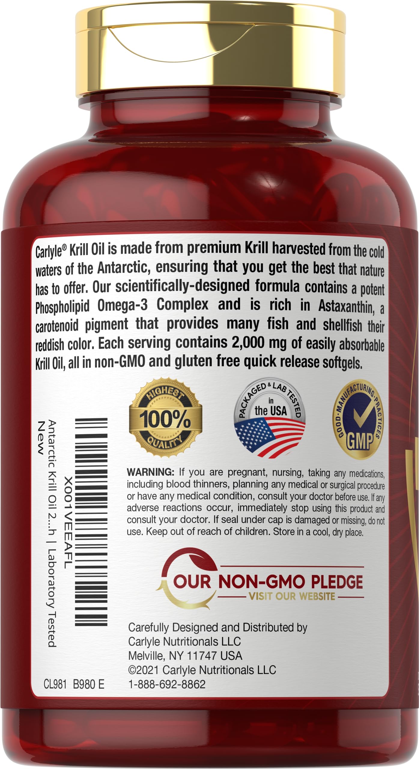 Carlyle Antarctic Krill Oil 2000 mg 120 Softgels | Omega-3 EPA, DHA, with Astaxanthin Carlyle Au supplements