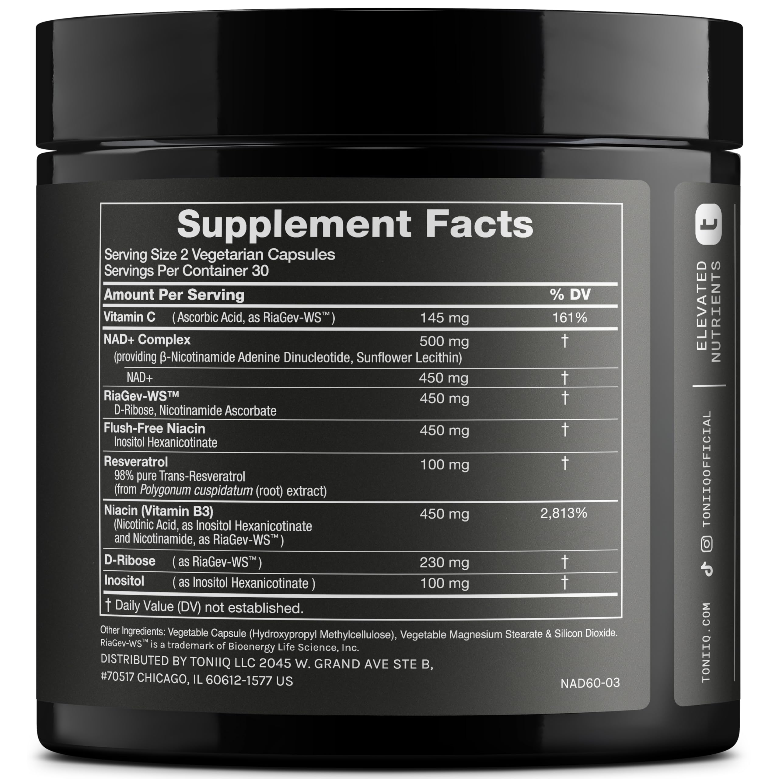 Toniiq Liposomal NAD+ and Resveratrol Supplement - 1500mg Ultra High Strength NAD Supplement - Clinically Studied Ingredients with Patented RiaGev-WS™, Resveratrol, and Niacin - 60 Capsules Toniiq Au supplements
