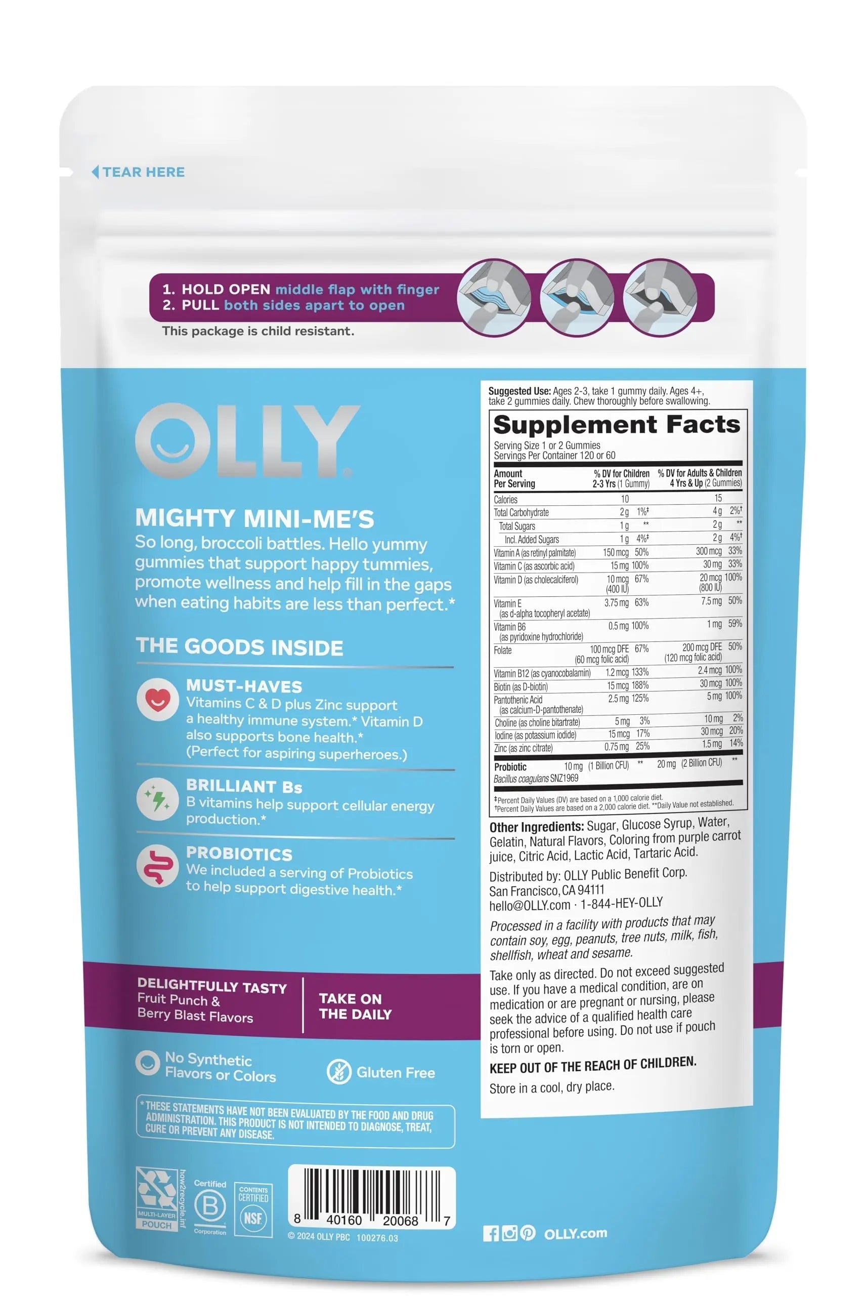 OLLY Kids Multivitamin & Probiotic Gummy, Digestive Support, Vitamins A, D, C, E, B, Zinc, Chewable Supplement OLLY Au supplements