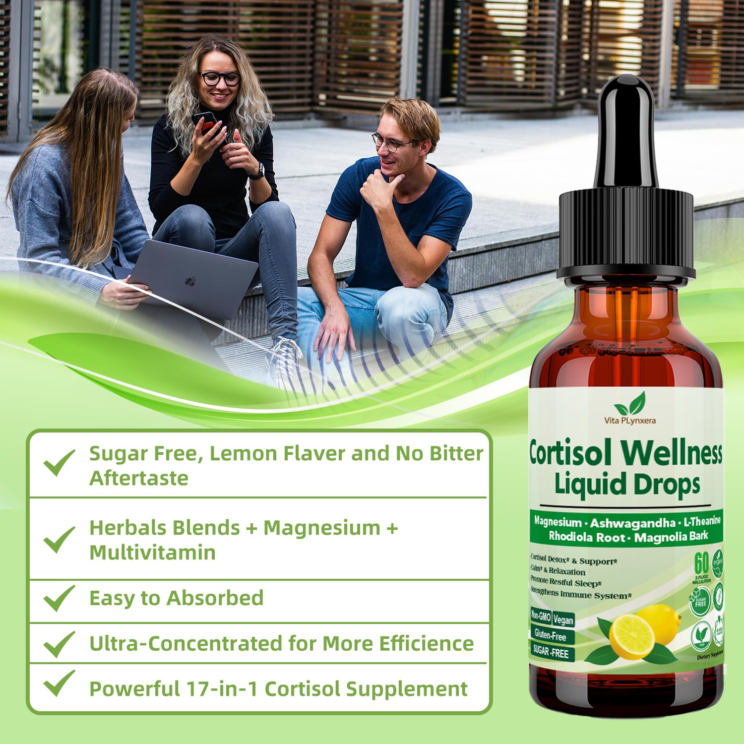 Vita PLynxera Cortisol Supplement Liquid Drops, 17-in-1 Cortisol Detox w. Magnesium Glycinate 400mg Ashwagandha, L-Theanine, Phosphatidylserine, Hormone Balanced for Women, Mood Focus, Sleep Support Vita PLynxera Au supplements