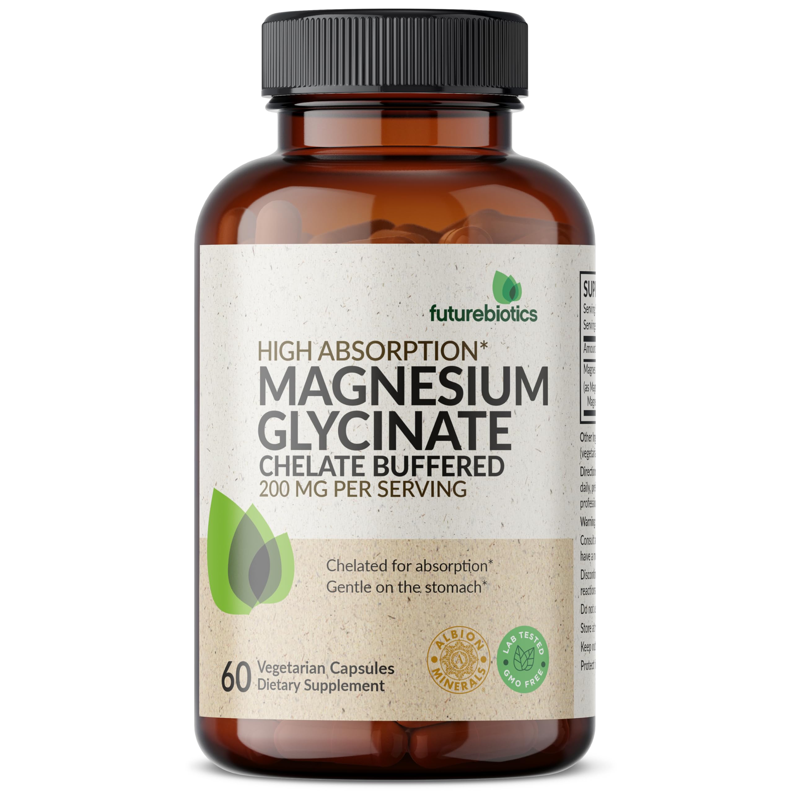 Futurebiotics Magnesium Glycinate 200 MG per Serving Chelated for High Absorption, Gentle On Stomach, Non-GMO, 60 Vegetarian Capsules Futurebiotics Au supplements