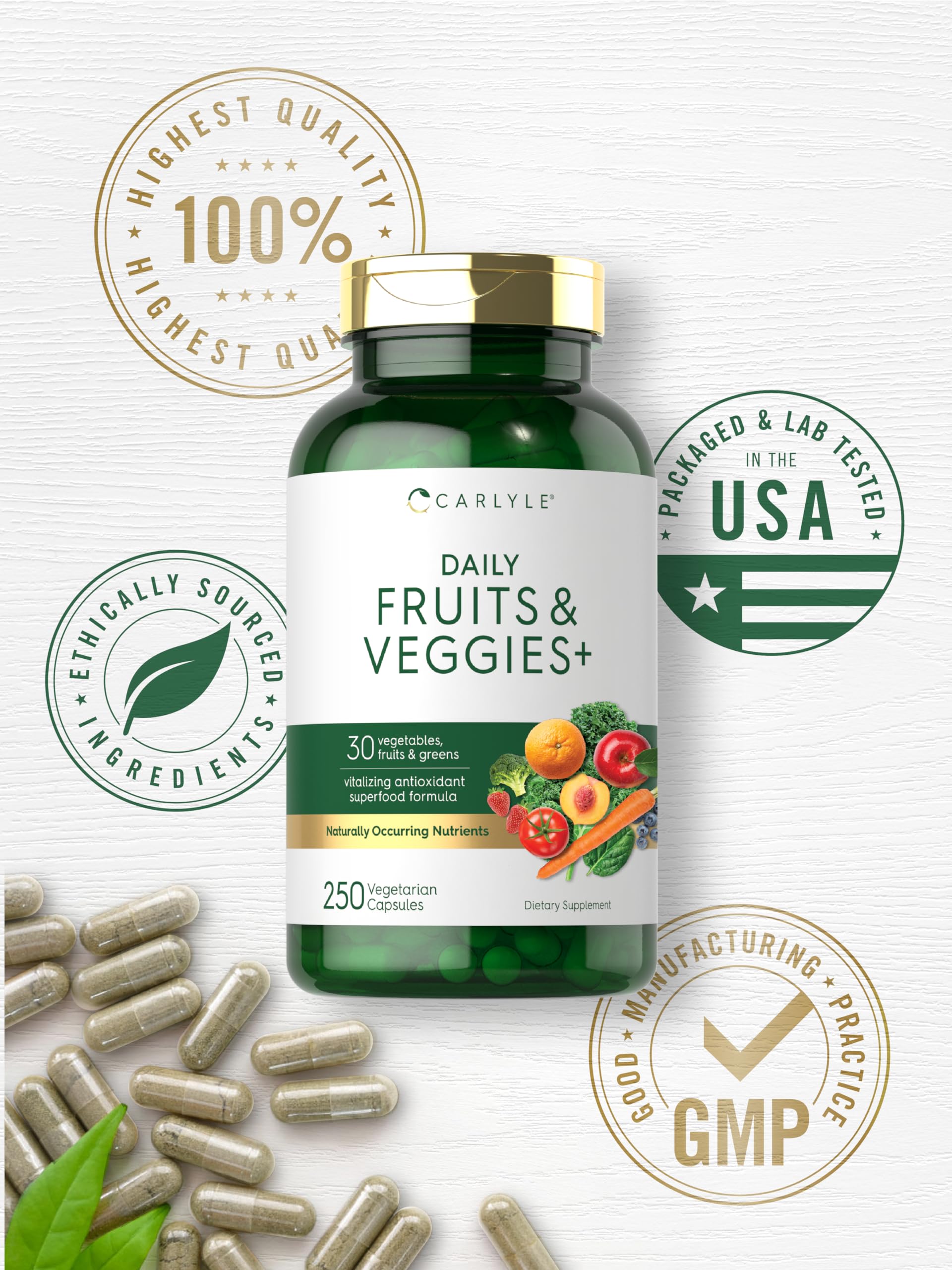 Carlyle Fruits and Veggies Supplement | 250 Capsules | Made with 30 Fruits and Vegetables | Vegetarian, Non-GMO, Gluten Free Superfood Formula Carlyle Au supplements
