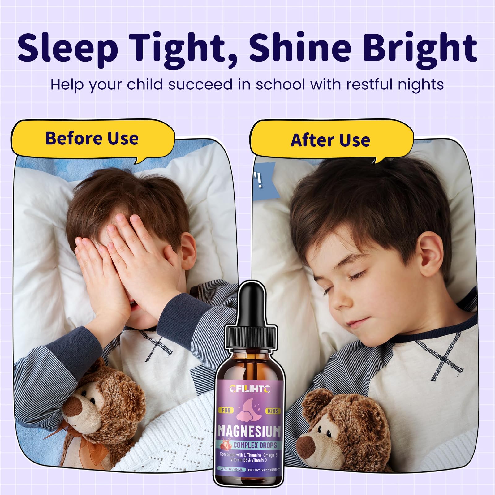 Kids Magnesium Liquid Drops-Magnesium Glycinate Liquid for Kids Supplement-w/L-theanine, Omega-3, Vitamin B6, D3 - for Sleep, Relaxation, Brain, Bones - 4 Fl Oz Children's Calm CFILIHTC Au supplements