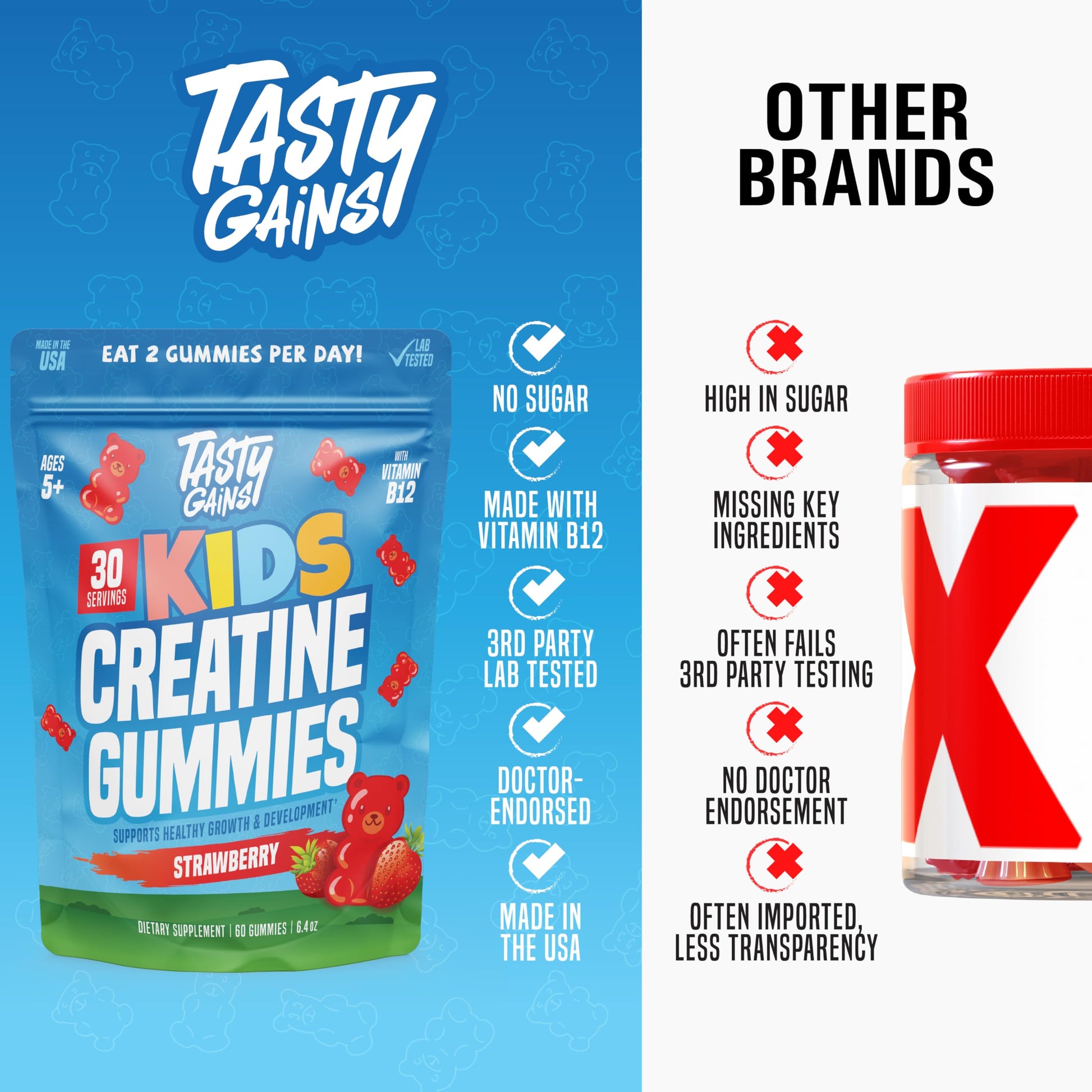 TASTY GAINS Kids & Teen Creatine Gummies with Vitamin B12 for Growth Support, Easy Chew Daily Supplement, Gummy Vitamins for Kids and Teens, Ages 5+ TASTY GAINS Au supplements