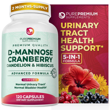 PurePremium D-Mannose with Cranberry, Hibiscus & Dandelion - 1000mg D-Mannose Supplements for Women Supports Urinary Tract Health & Bladder Health - Made in USA, Vegan, 120 Capsules, 2 Month Supply PurePremium Supplements Au supplements