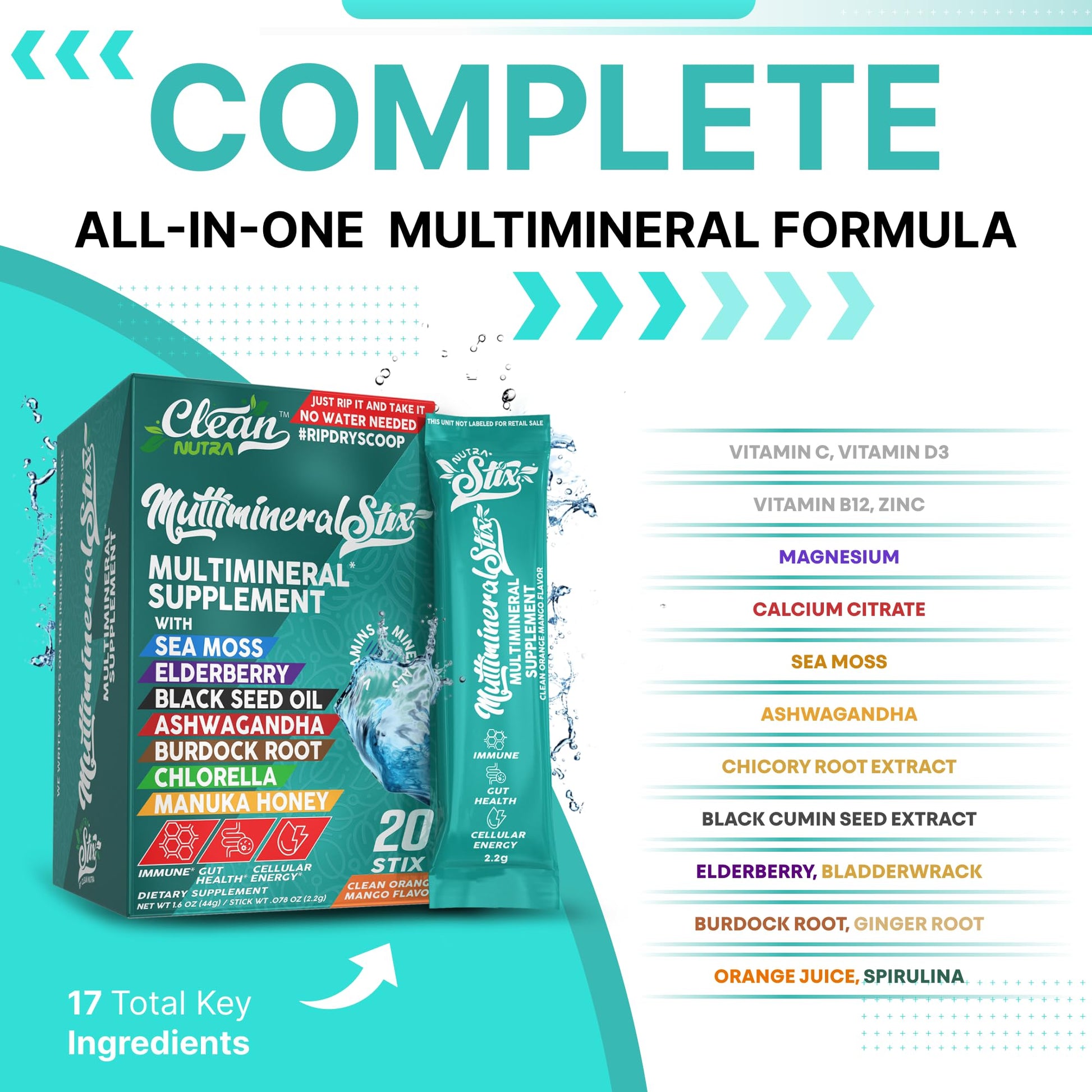 Sea Moss Powder Elderberry Ashwagandha Chlorella Manuka Honey VitaminD3 Vitamin C Zinc Spirulina Iodine Greens Detox Immune Support Sugar Free Hydration Powder Drink Mix – 20 Sticks Clean Nutraceuticals Au supplements