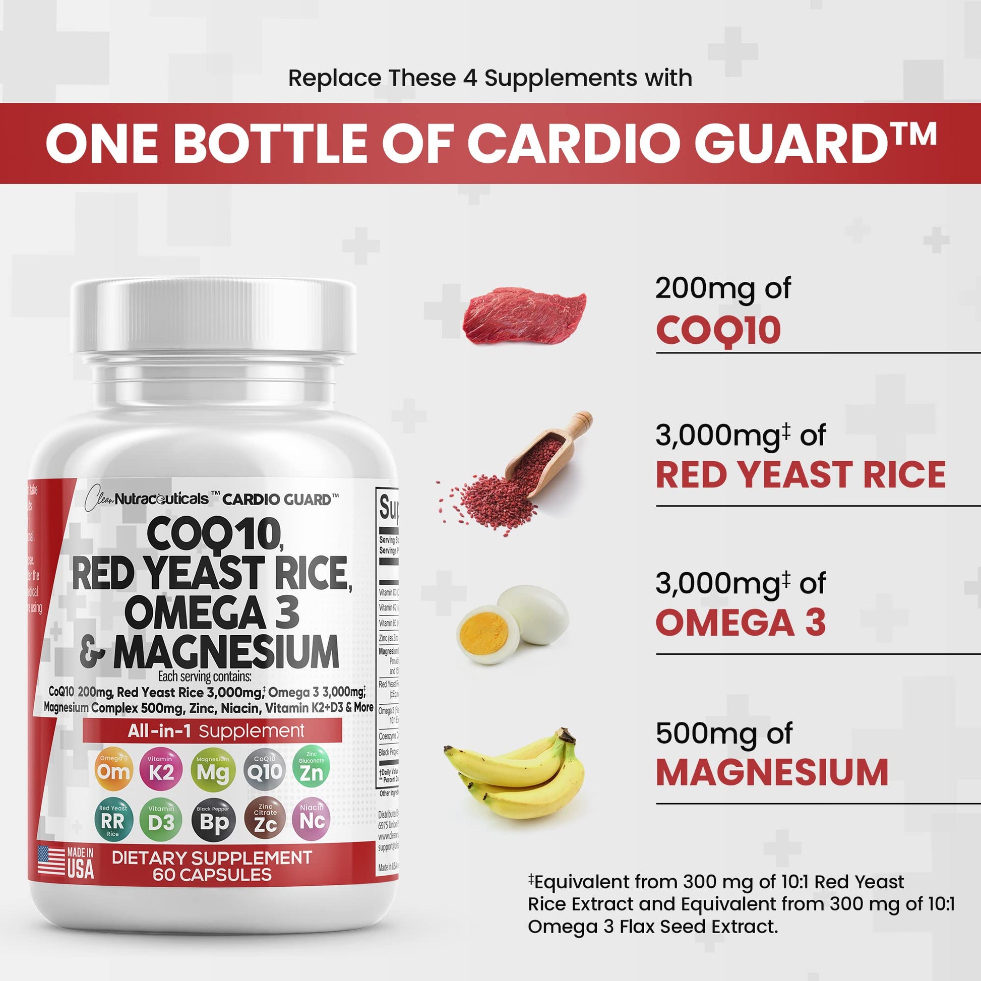 COQ10 200mg Red Yeast Rice 3000mg Omega 3 3000mg Magnesium Clean Nutraceuticals Au supplements