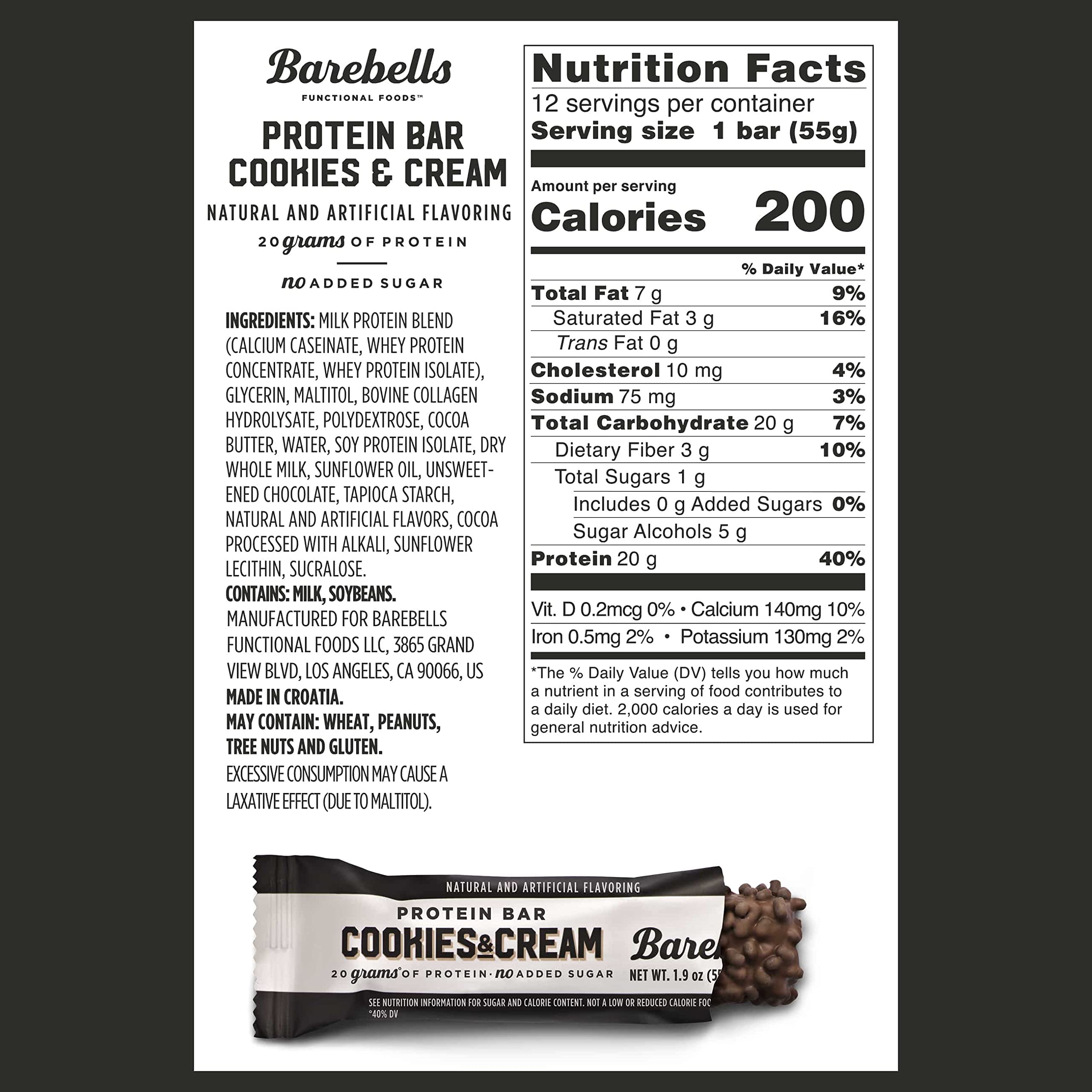 Barebells Protein Bars Cookies & Cream - 12 Count, 1.9oz Bars - Protein Snacks with 20g BAREBELLS Au supplements