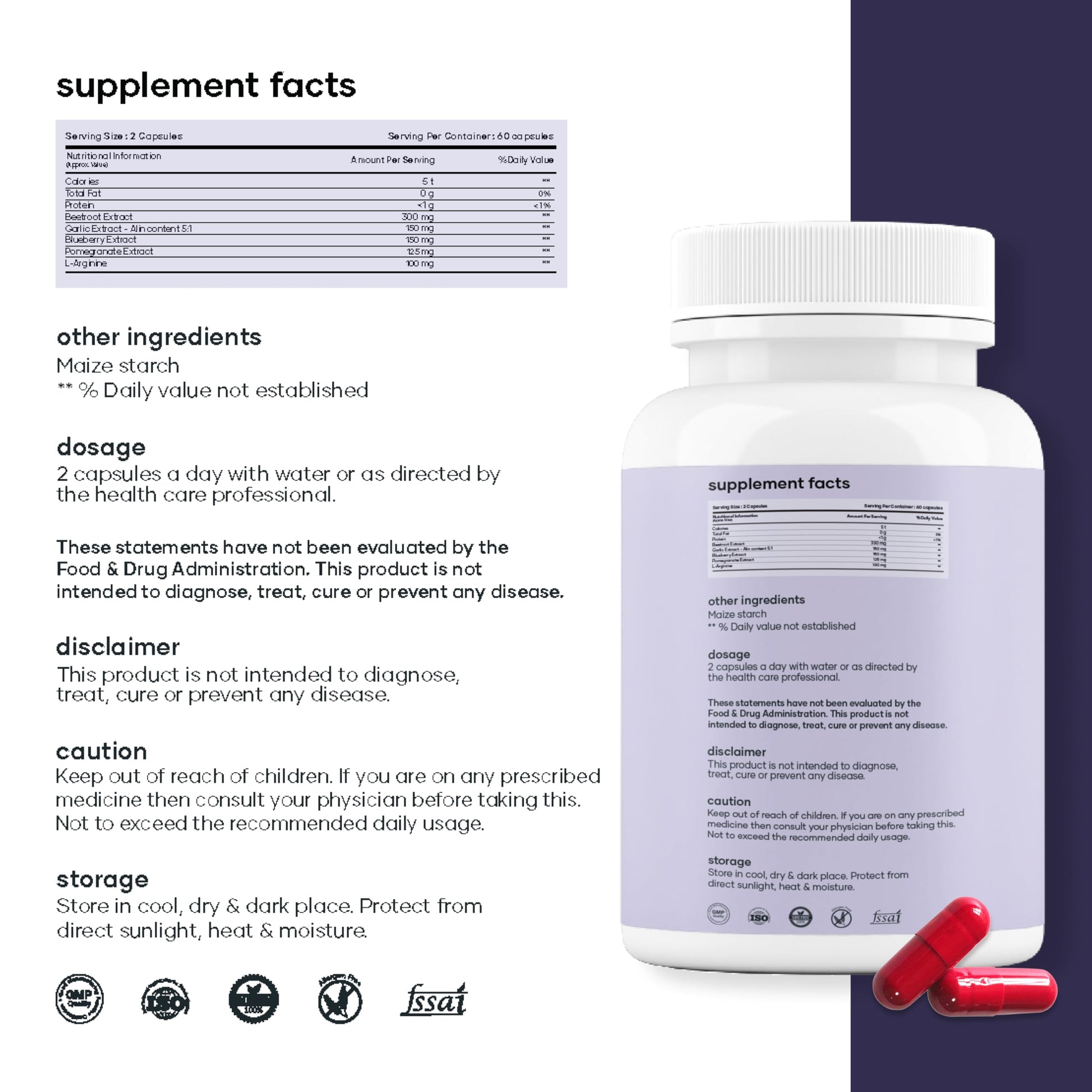 MarsbyGHC Natural Beetroot Capsules | with Garlic, Blueberry, Pomegranate & L-Arginine | Plant-Based Supplement | Pack of 1 mars by GHC Au supplements