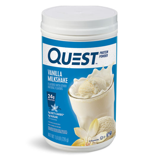 Quest Nutrition Vanilla Milkshake Protein Powder, 24g of Protein, 1g of Sugar, Low Carb, Gluten Free, 1.6 Pound, 23 Servings QuestUS supplements