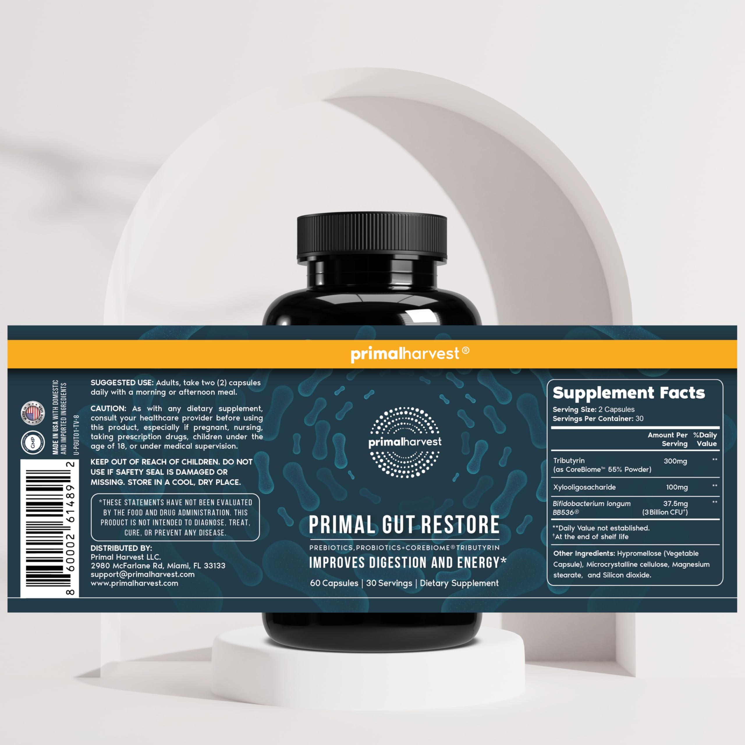 Primal Harvest 2 Pack, Restore for Gut Health, Primal Gut Restore w/POSTbiotics, PREbiotics and PRObiotics for Women and Men, 60 CT - Digestion, Colon Cleanse, Helps Leaky Gut Repair Primal Harvest Au supplements