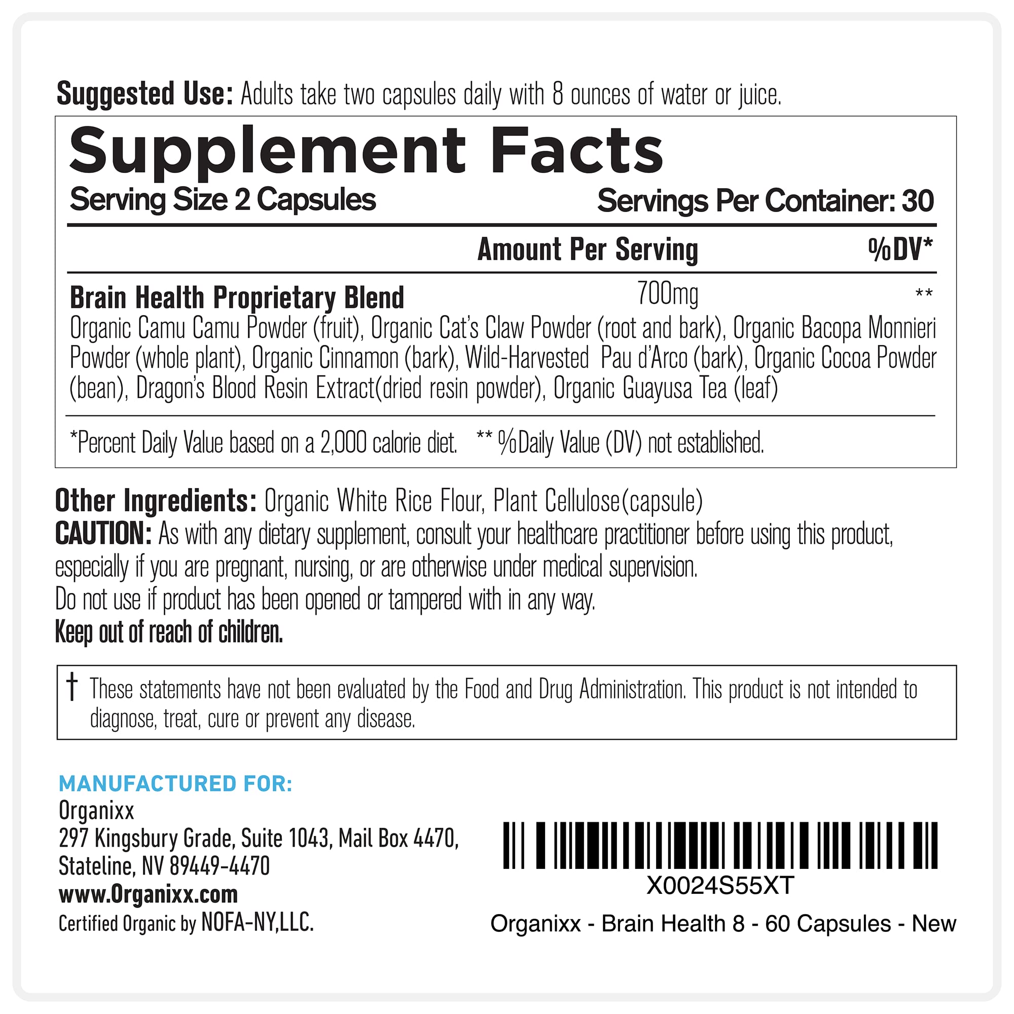 Organixx Ageless Brain Powerful Brain Health Supplement to Support Brain Function, Clarity, Focus, Re-Energize Brain Cells, Helps Promote a Balanced Mood, Gluten Free, Non GMO, 60 Vegetarian Capsules Organixx Au supplements