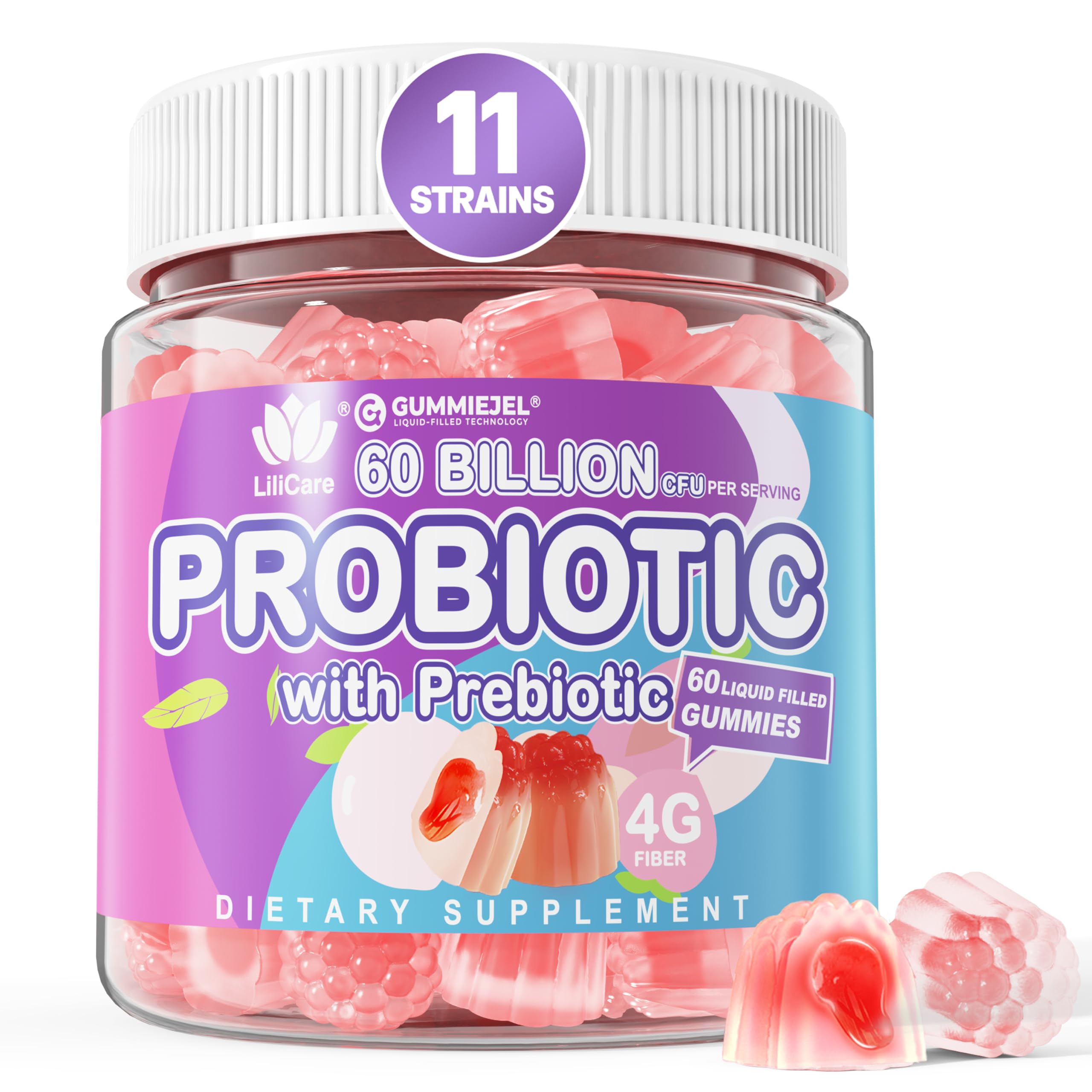Probiotic Gummies 60 Billion CFU for Women Men & Kids, 11 Strains Probiotics + Organic Prebiotics Fiber for Immune, Digestive Health, Supports Constipation, Diarrhea, Gas & Bloating - Sugar Free, 60ct EnvyDeal Au supplements