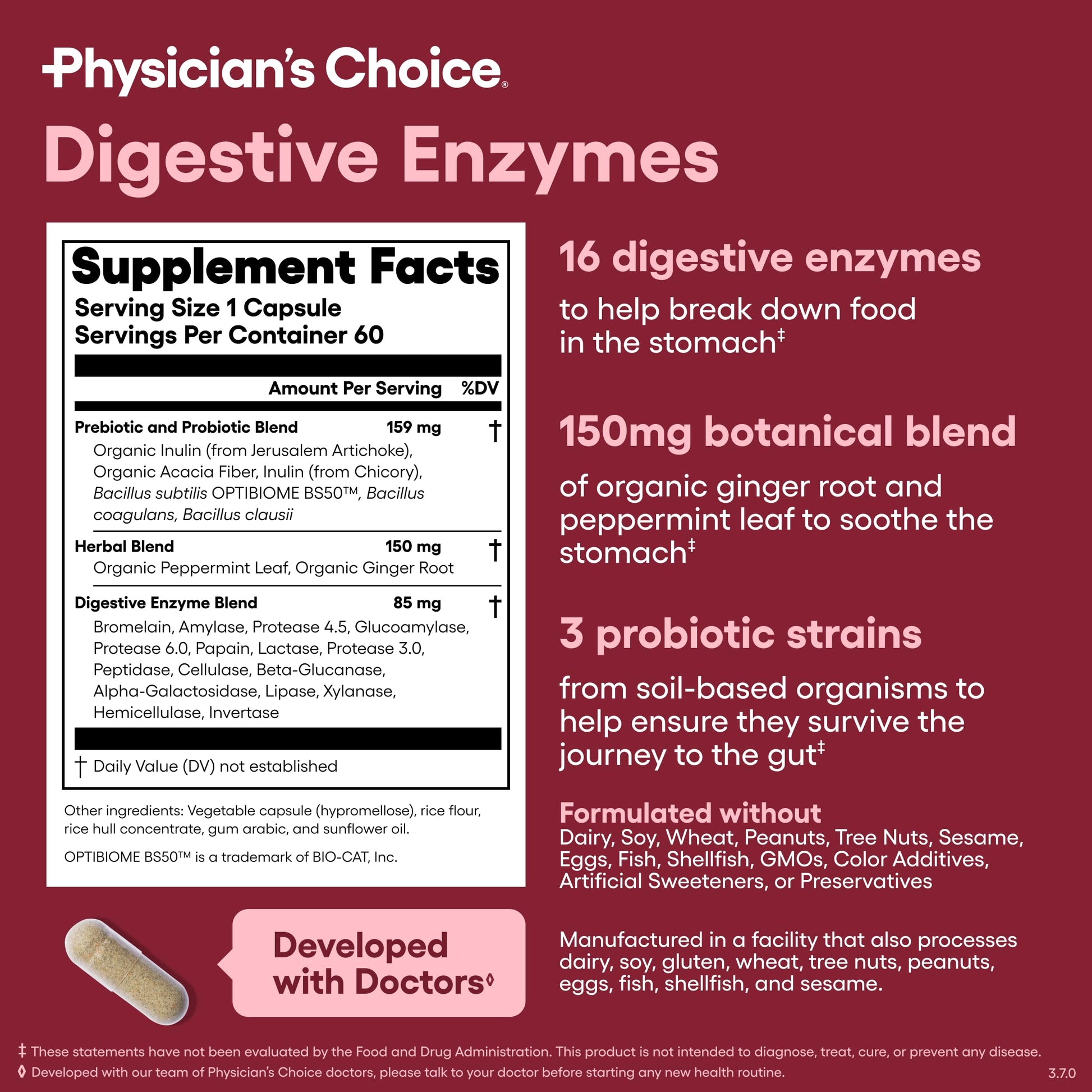 Physician's CHOICE Digestive Enzymes for Bloating & Digestion - 16 Enzymes with Organic Prebiotics & Probiotics for Gut & Digestive Health - Meal Time Discomfort Relief - Dual Action Support - 60 CT Physician's CHOICE Au supplements
