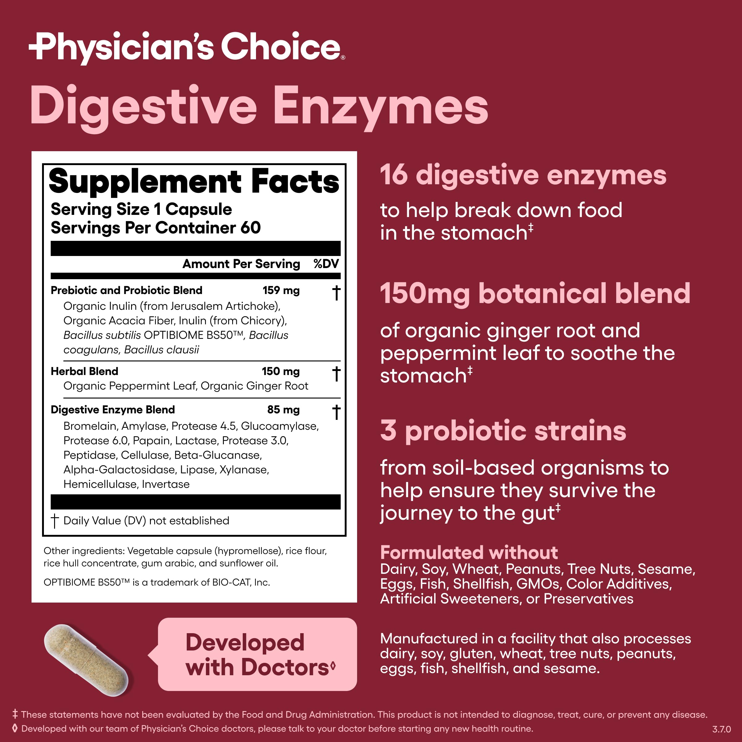 Physician's CHOICE Digestive Enzymes for Bloating & Digestion - 16 Enzymes with Organic Prebiotics & Probiotics for Gut & Digestive Health - Meal Time Discomfort Relief - Dual Action Support - 60 CT Physician's CHOICE Au supplements