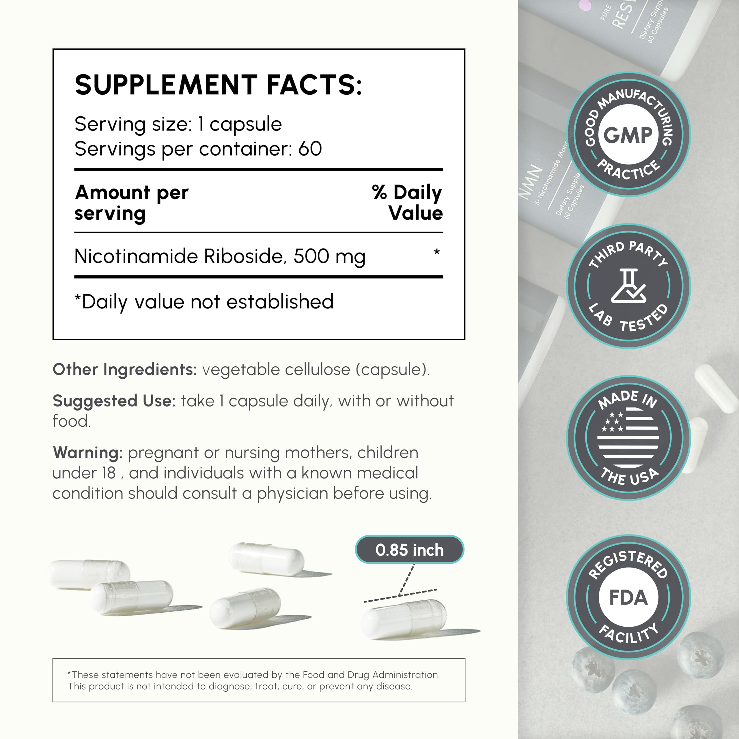 partiQlar NR Supplement - High Purity Nicotinamide Riboside Capsules - NAD+ Booster for Anti-Aging, Cellular Energy & Repair