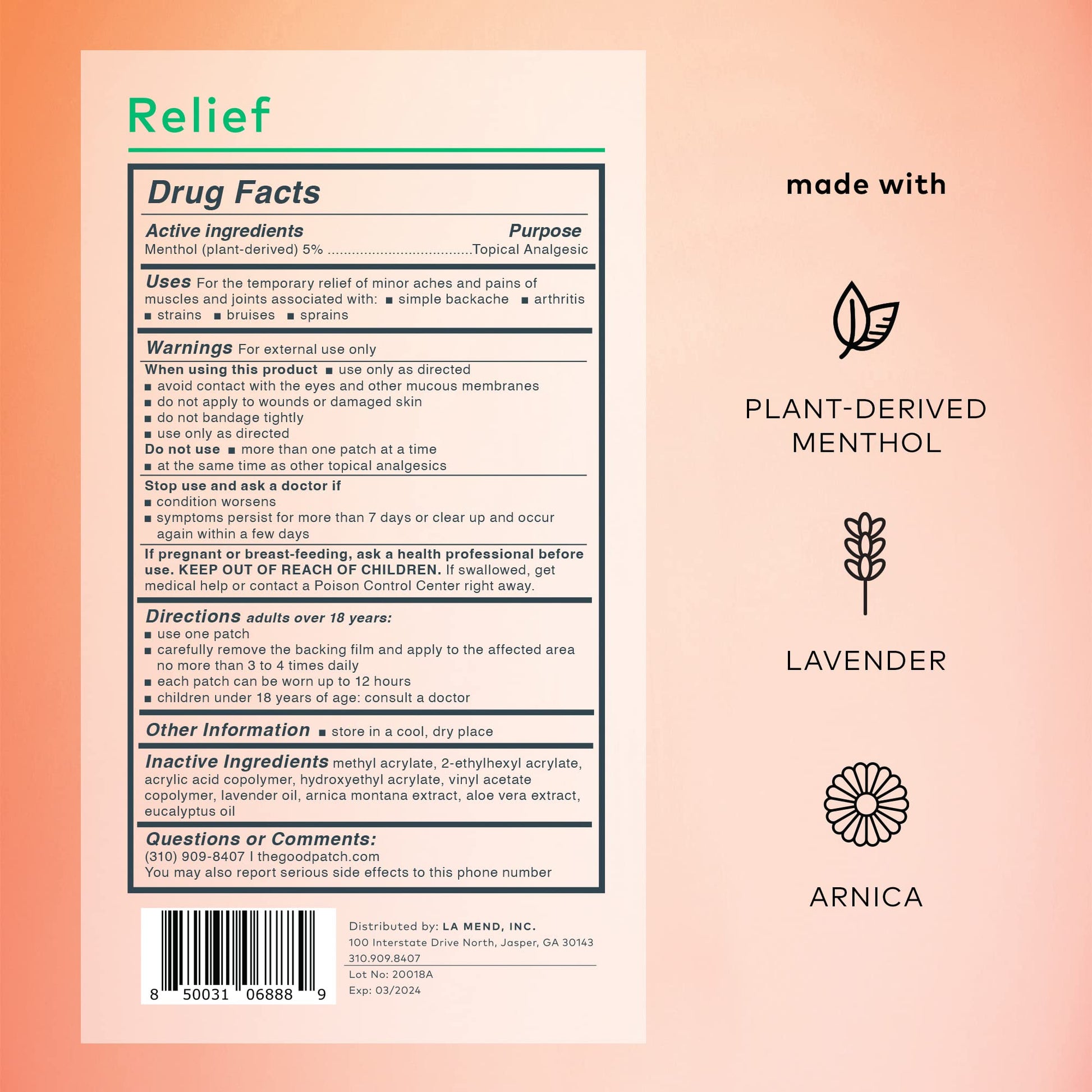 The Good Patch Muscle Pain Relief Patches, Natural Patch with Menthol, Lavender, Arnica and Aloe Vera, Sustained Release, Plant Powered Wearable Wellness, For Back, Neck, Arms, Legs (16 Total Patches) The Good Patch Au supplements