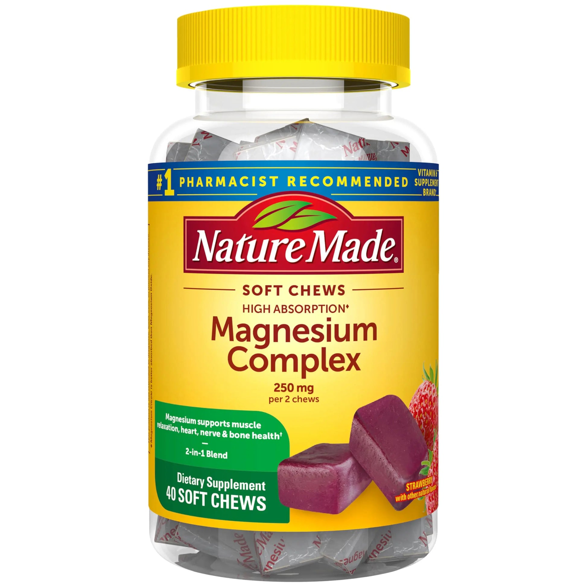 Nature Made High Absorption Magnesium Complex Soft Chews, Magnesium Supplement for Muscle, Heart, Bone Support, Magnesium Citrate & Malate Blend 250 mg per Serving, 40 Vegetarian Chews, 20 Day Supply Nature Made Au supplements