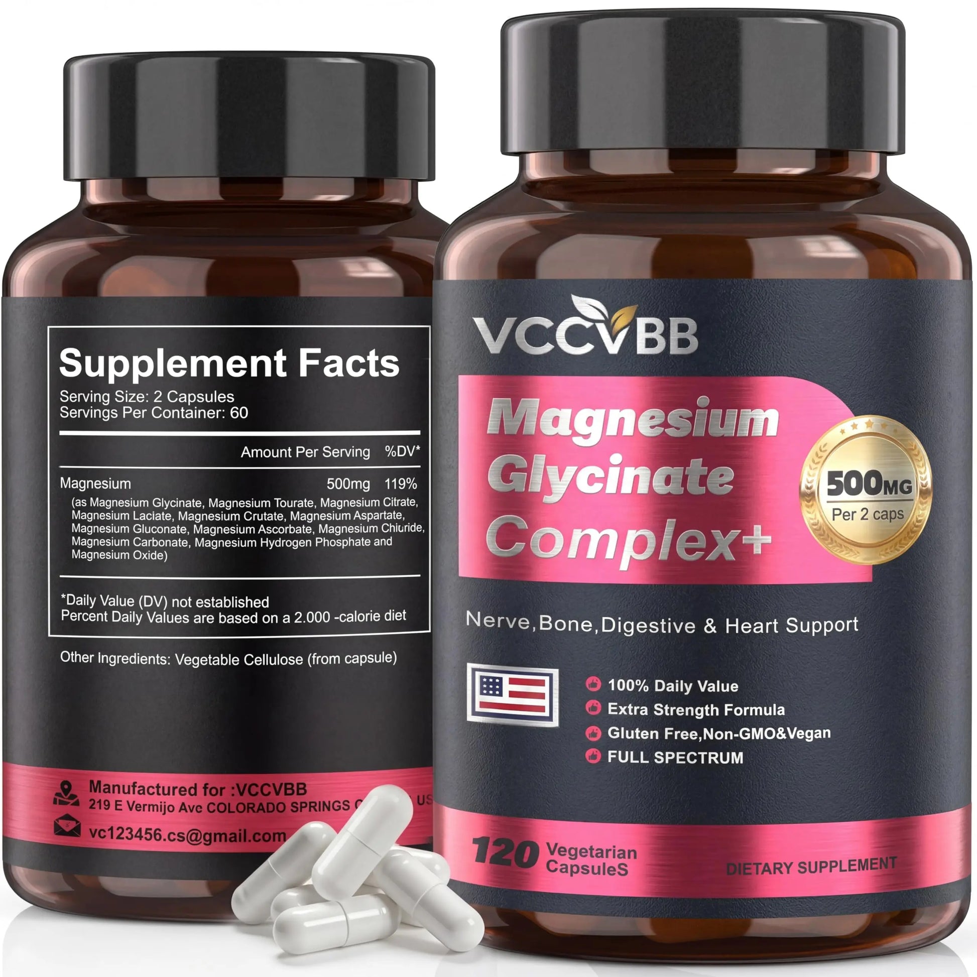 Magnesium Complex, Magnesium Glycinate, Elemental Magnesium Supplement with Taurate, Citrate, Orotate & Aspartate, Supports Muscle Relaxation, Heart Health, Sleep & Energy | Vegan (500mg) VCCVBB Au supplements