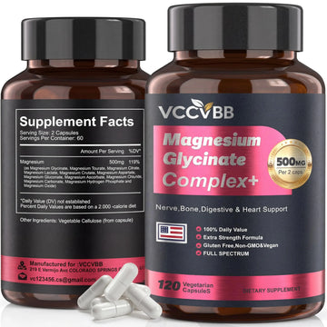 Magnesium Complex, Magnesium Glycinate, Elemental Magnesium Supplement with Taurate, Citrate, Orotate & Aspartate, Supports Muscle Relaxation, Heart Health, Sleep & Energy | Vegan (500mg) VCCVBB Au supplements