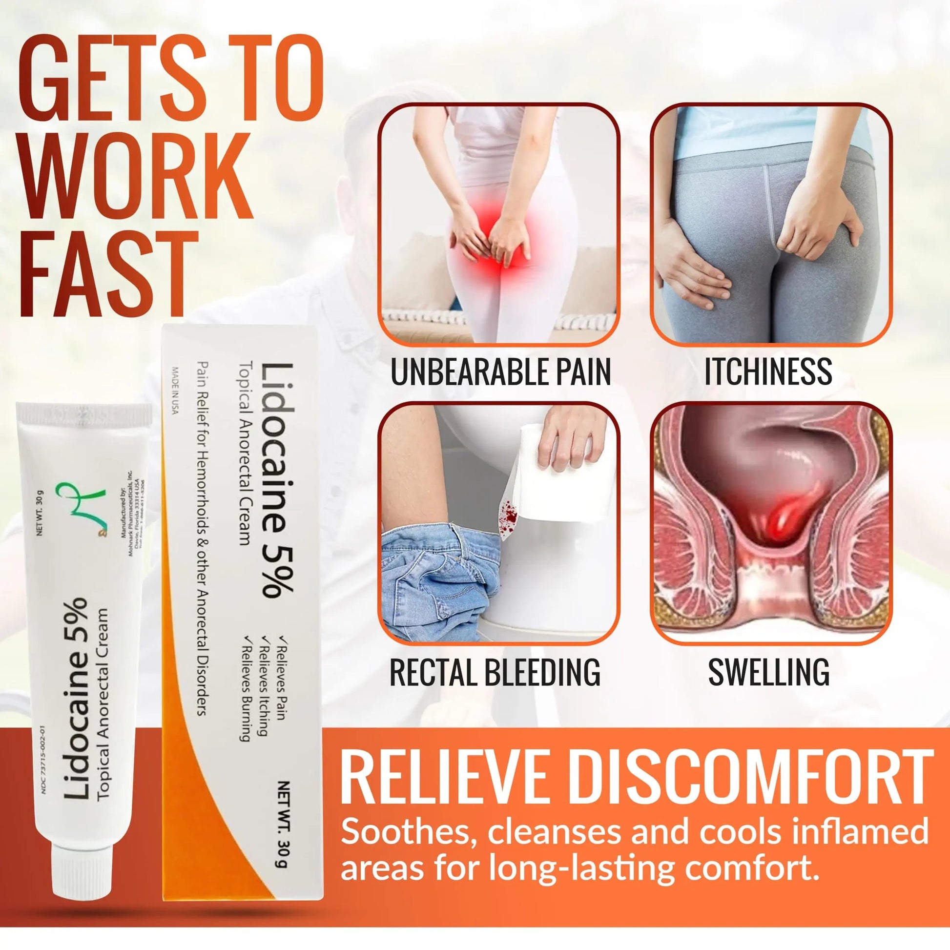 Mohnark Maximum Strength Lidocaine Hemorrhoid Treatment Cream for External and Internal Hemorrhoids Treatment Burn Itch Pain Relief Anal Cream Topical Anorectal Numbing Cream- 30 Gram Tube Made in USA MOHNARK Au supplements