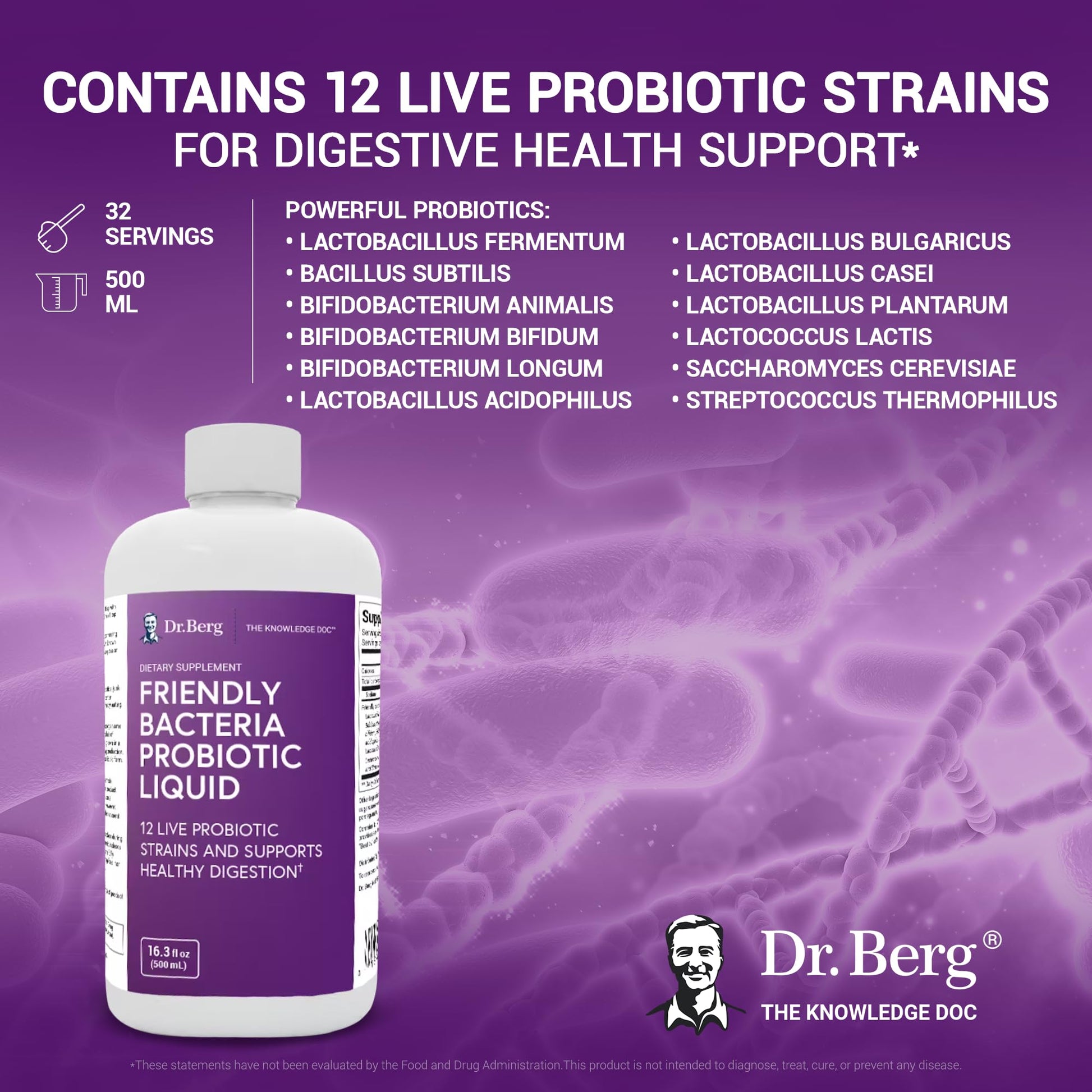 Dr. Berg's Friendly Probiotic Liquid Supplement Drink Mix w/ 12 Live Probiotics Strains Dr. Berg Nutritionals Au supplements