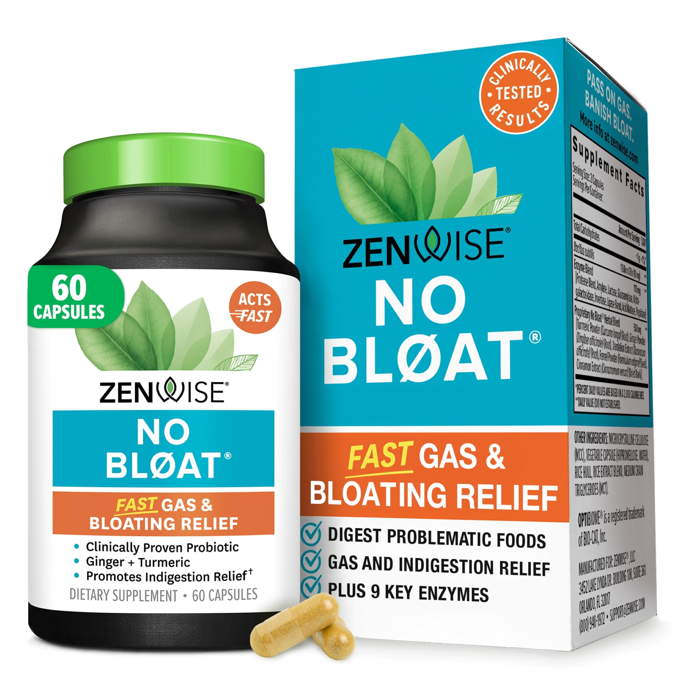 Zenwise Health No Bloat Digestive Enzymes for Gut Health, Gas & Bloating Relief - Multi Enzymes Digestion Supplement with Probiotics, Ginger, Turmeric Dandelion & Lactase - Men & Women - 60 Count Zenwise Health Au supplements
