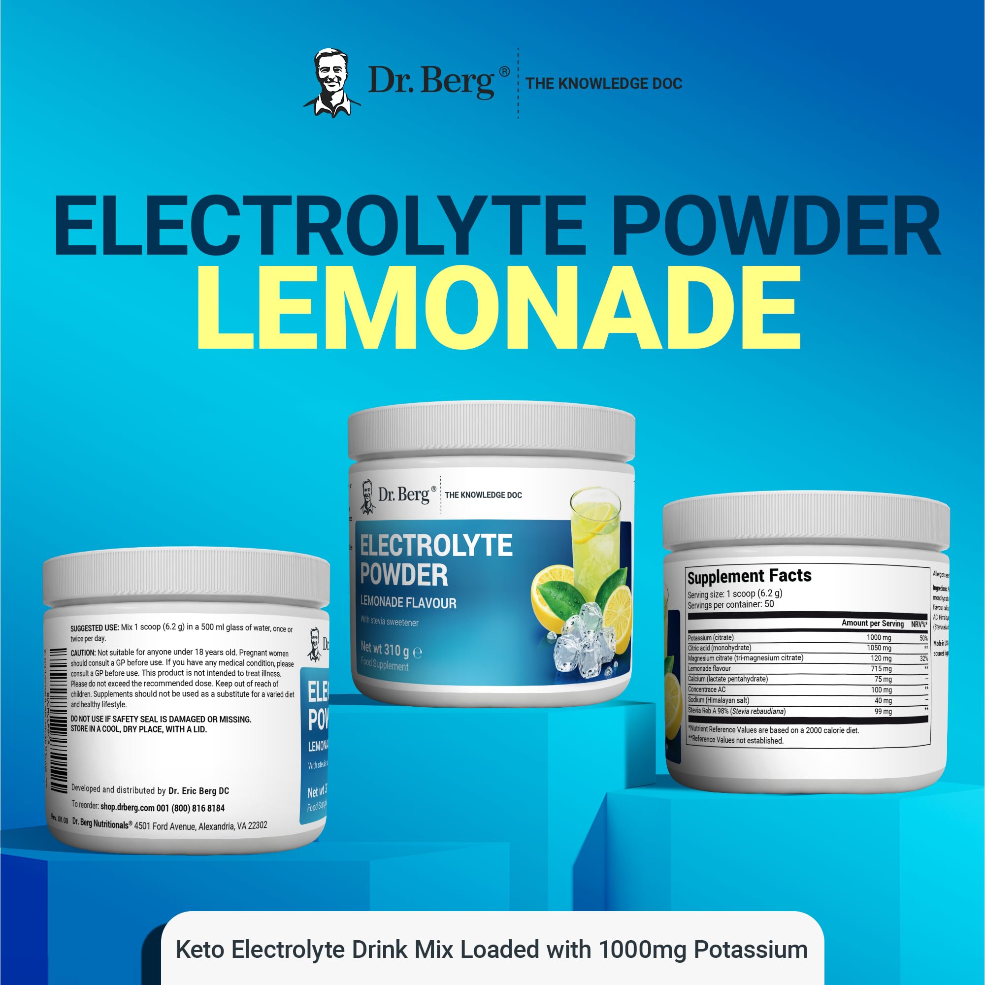 Dr. Berg Electrolyte Powder - Electrolyte Drink Supplements with 1000mg Potassium Dr. Berg Nutritionals Au supplements