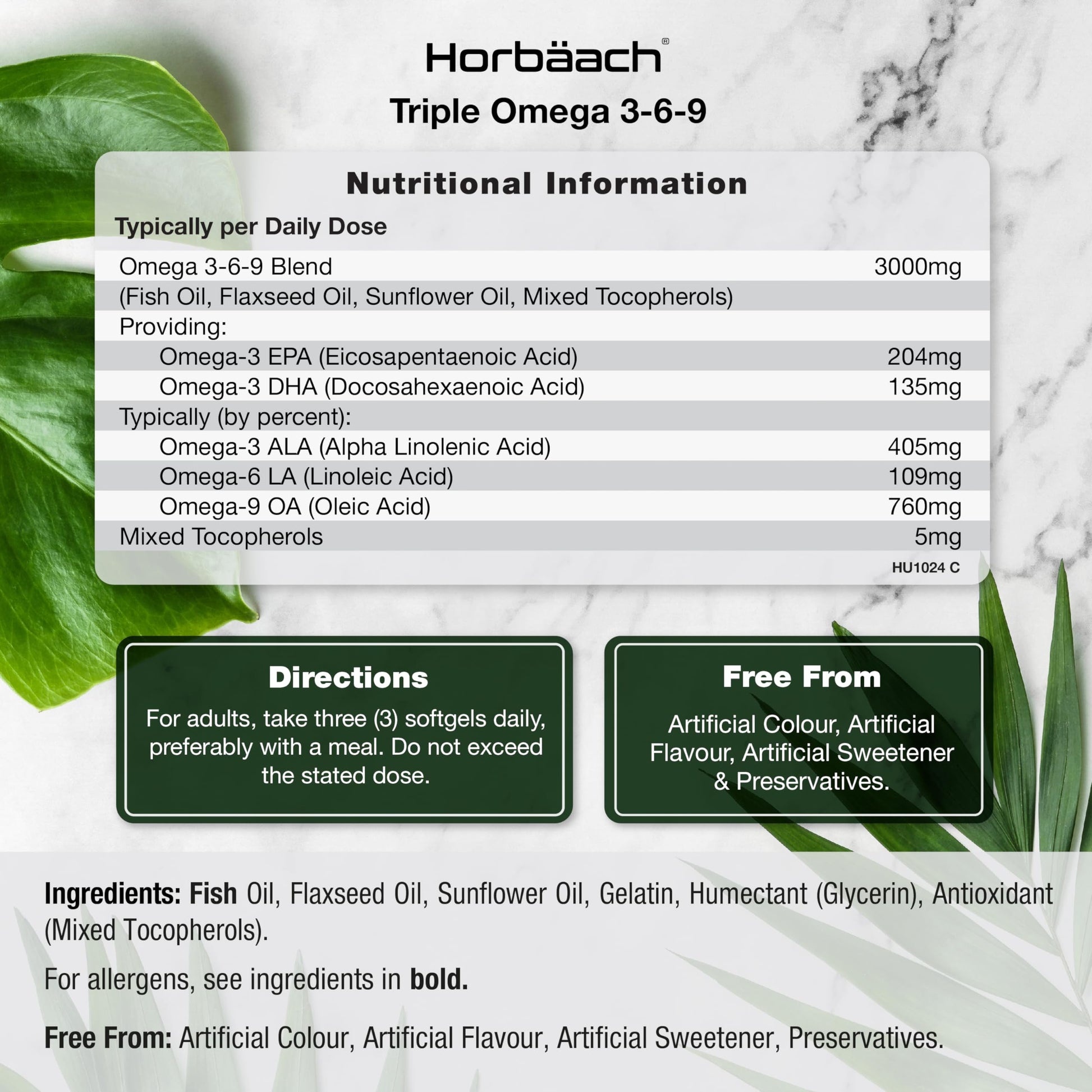 Omega 3 6 9 Capsules High Strength | 3000mg | 120 Softgels | Triple Omega 369 Horbäach Au supplements