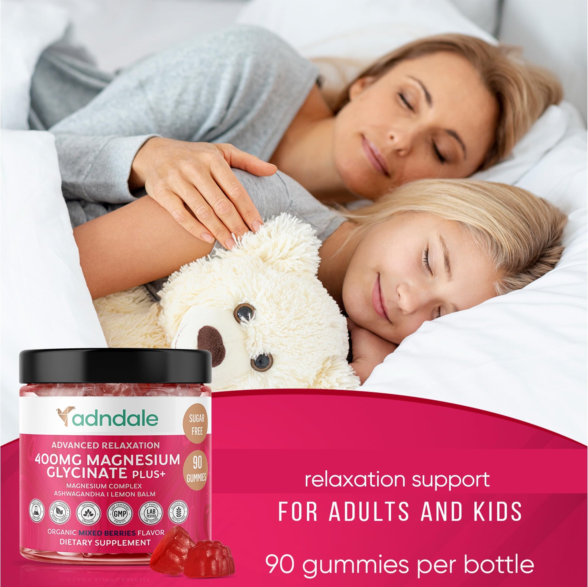Adndale 90 CT Magnesium Glycinate 400 mg Gummies with Ashwagandha, Magnesium Malate & Taurate, Sugar Free Magnesium Gummies for Adults & Kids. Adndale Au supplements