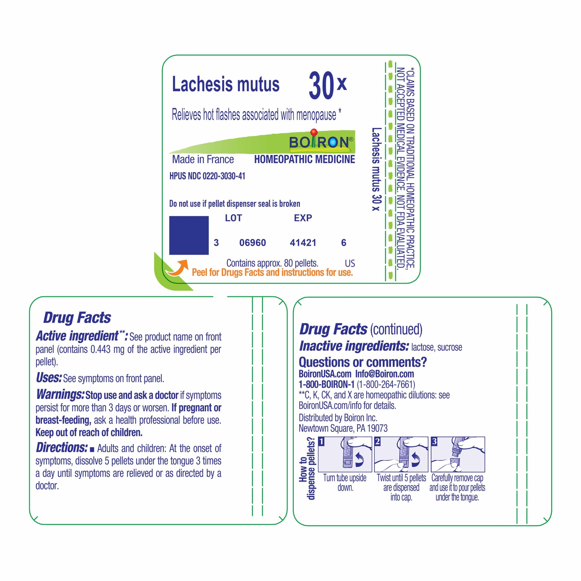 Boiron Lachesis Mutus 30X for Hot Flashes from Menopause - 80 Pellets Boiron Au supplements