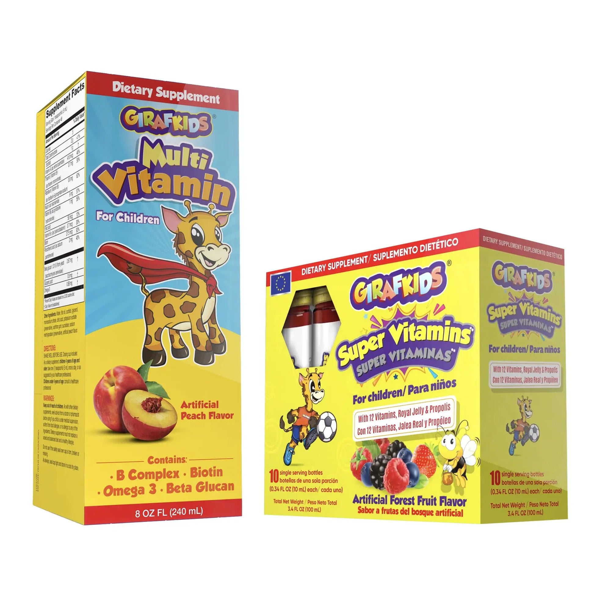GirafKids Multivitamin Syrup + Super Vitamins Liquid Bundle for Kids Ages 4+ | Omega-3, Beta Glucan, Royal Jelly & Propolis | PHARMADEL Au supplements