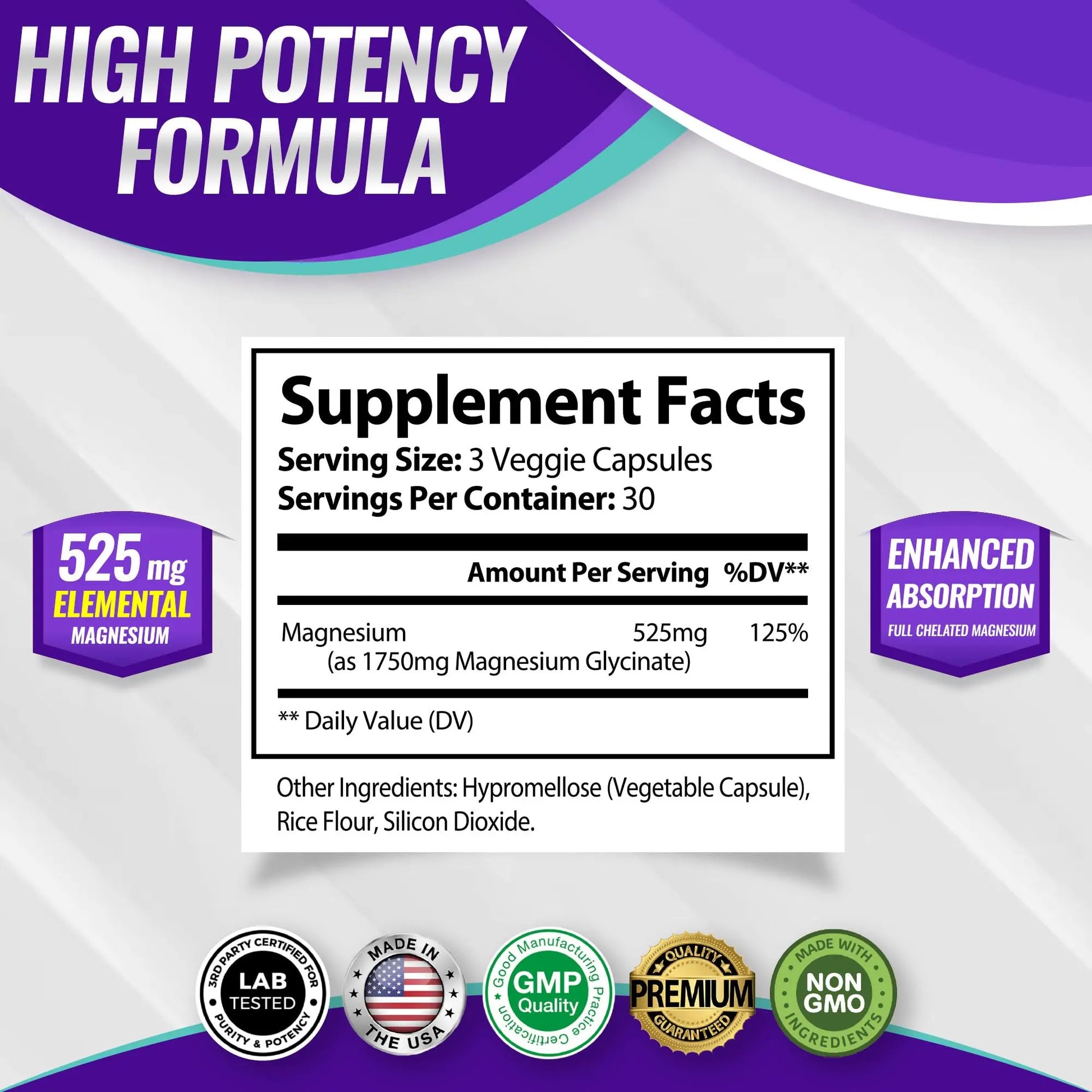 Magnesium Glycinate 525mg - High Absorption Chelated Magnesium Supplement Made with Pure Magnesium Glycinate - Supports Muscles, Sleep, Cramps, Recovery Bisglycinate Complex Vegan Non-GMO 90 Capsules Toplux Au supplements