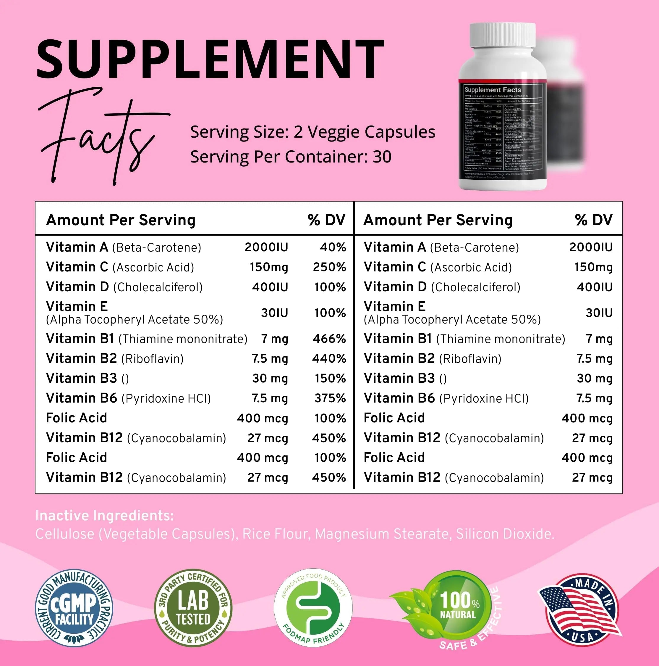 Stellar Labs Low FODMAP Vegan Women's Ultra Multi-Vitamin | Easy to Digest Daily Multivitamin Without Iron | Low Energy Supplement, Female Support | Stellar Labs Au supplements