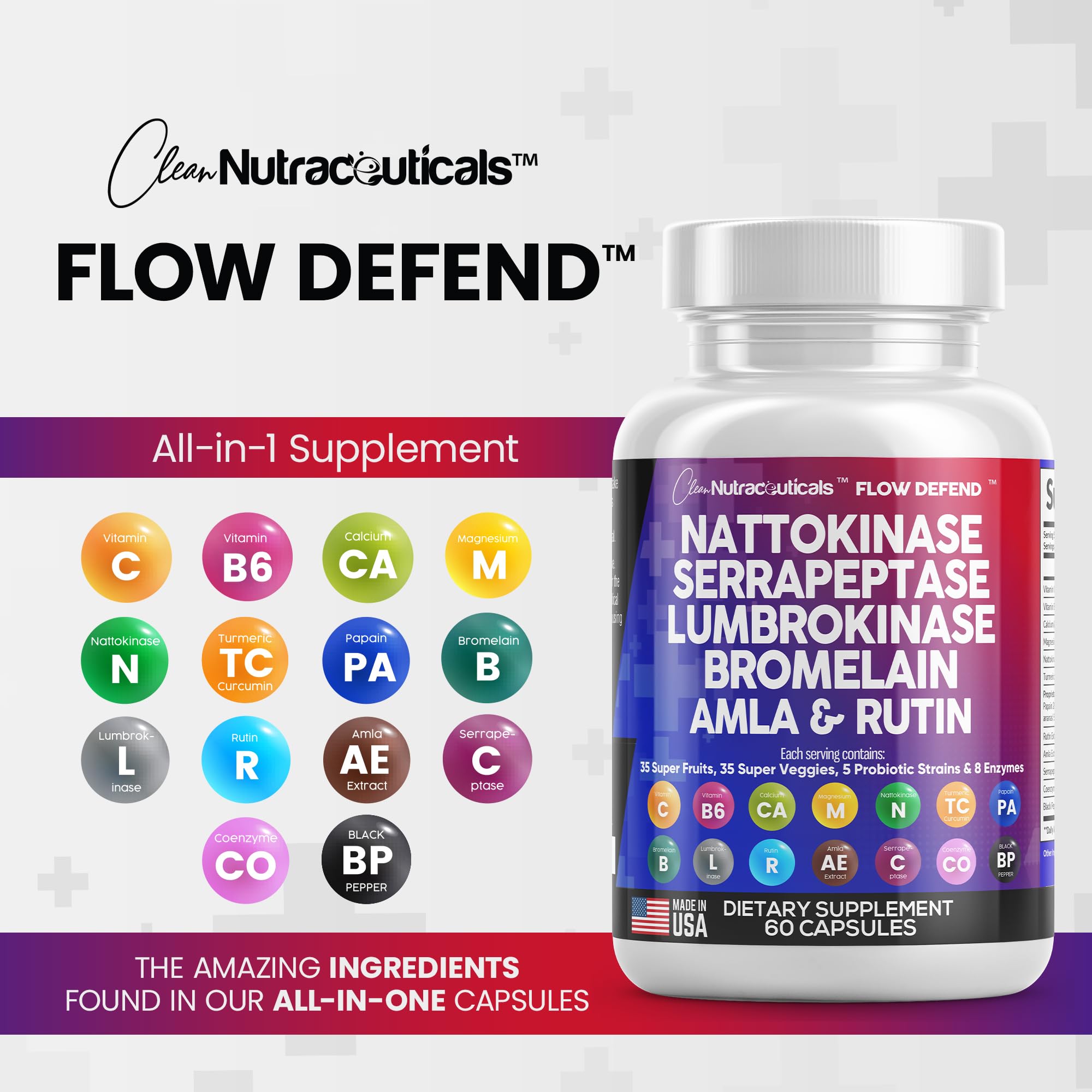 Nattokinase 4000 FU Serrapeptase 120000 SPU Lumbrokinase Enzyme Clean Nutraceuticals Au supplements