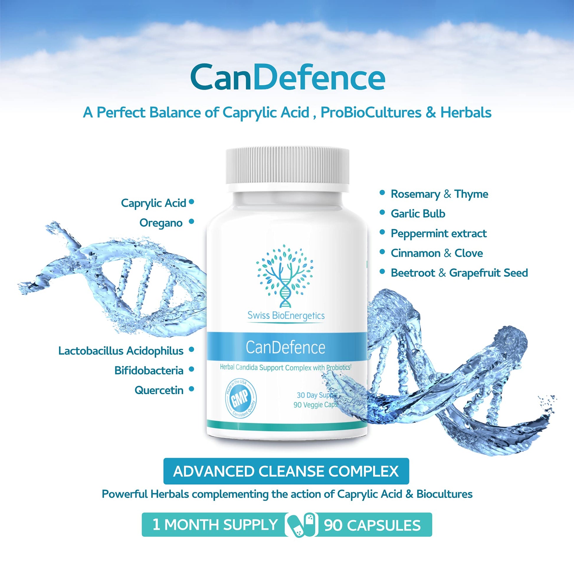 CanDefence - Candida Cleanse Ultimate Extra Strength All-in-ONE Formulation with Caprylic Acid, Probiotics and a synergistic Balance of 11 Different Botanicals - 90 Capsules swiss bioenergetics Au supplements
