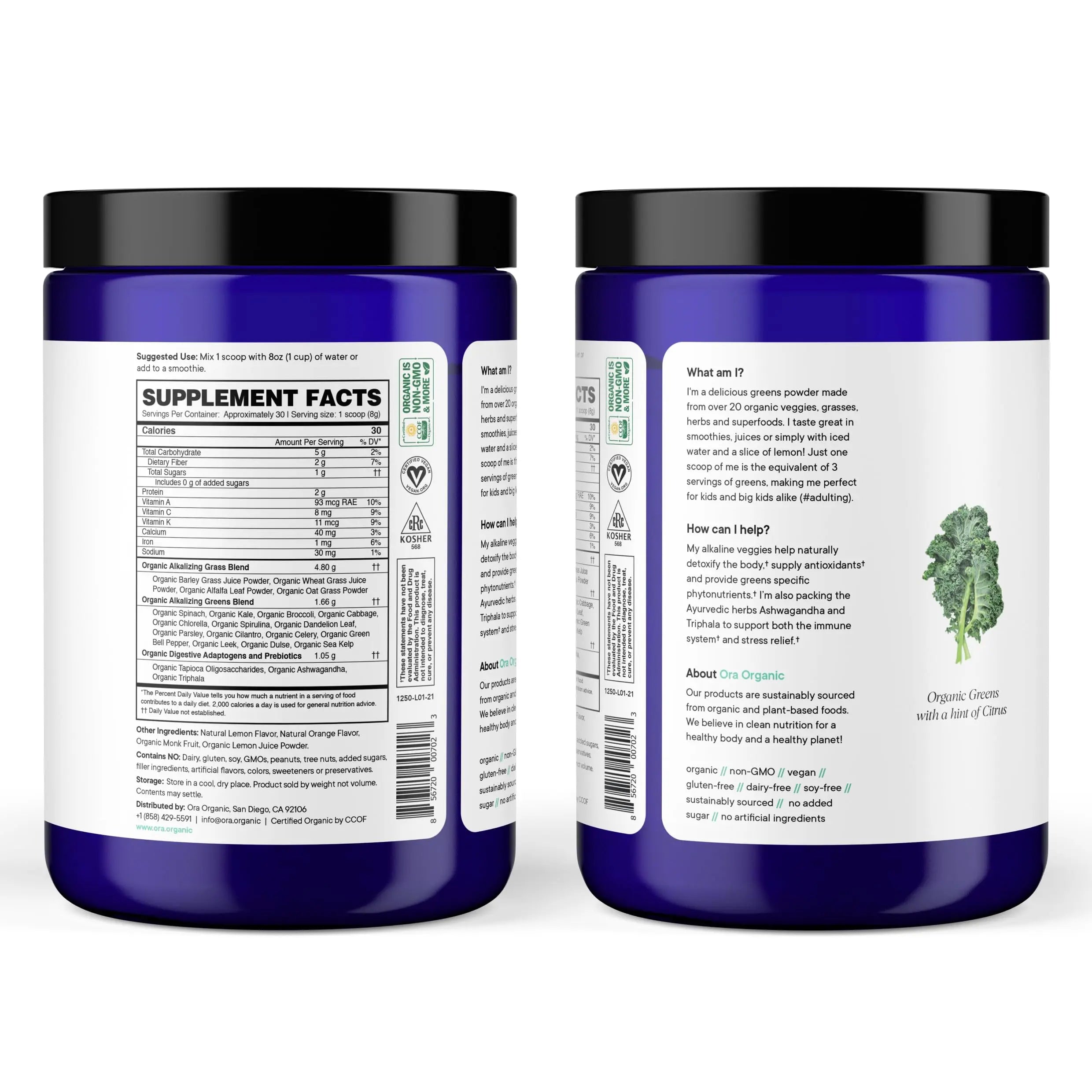 Ora Organic Greens Powder - Vegan, Gluten-Free, Organic Super Greens Drink for Energy and Detox | Antioxidants & Adaptogenic Herbs | 20+ Superfood Greens Blend - Citrus Flavor, 30 Servings Ora Organic Au supplements