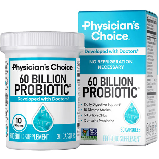Physician's CHOICE Probiotics 60 Billion CFU - 10 Strains + Organic Prebiotics - Immune, Digestive & Gut Health - Supports Occasional Constipation, Diarrhea, Gas & Bloating - for Women & Men - 30ct Physician's CHOICEAU supplements
