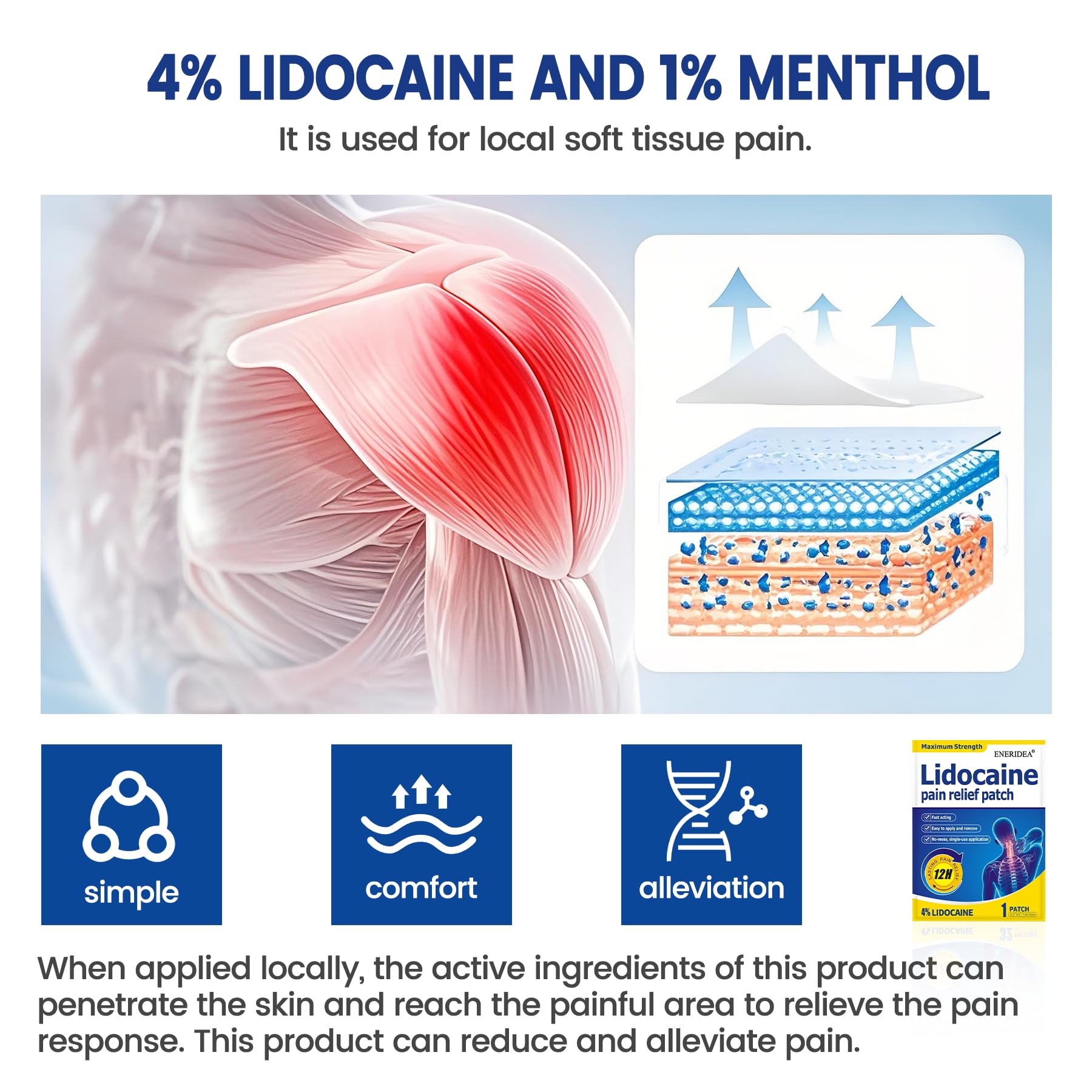 ENERIDEA Lidocaine Gel Pain Relief Patch for Sensitive Skin - Breathable & Hypoallergenic, Flexible Adhesion for Daily Muscle & Joint Comfort - 12 Hour Pain Relief (32 Patches) ENERIDEA Au supplements