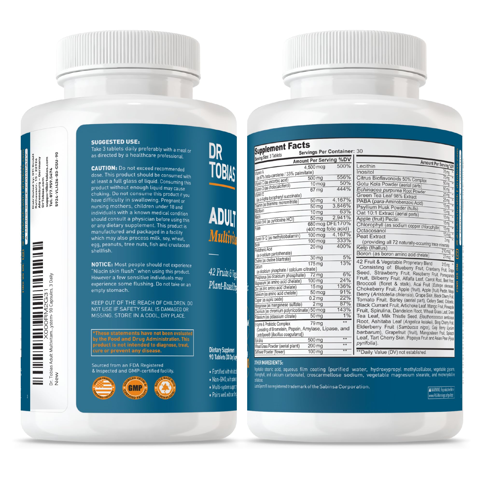 Dr. Tobias Adult Multivitamin for Women & Men, Immune Supporting Vitamins from 42 Fruits, Vegetables, Plus Probiotics, Vegan Multivitamins Dr. Tobias Au supplements