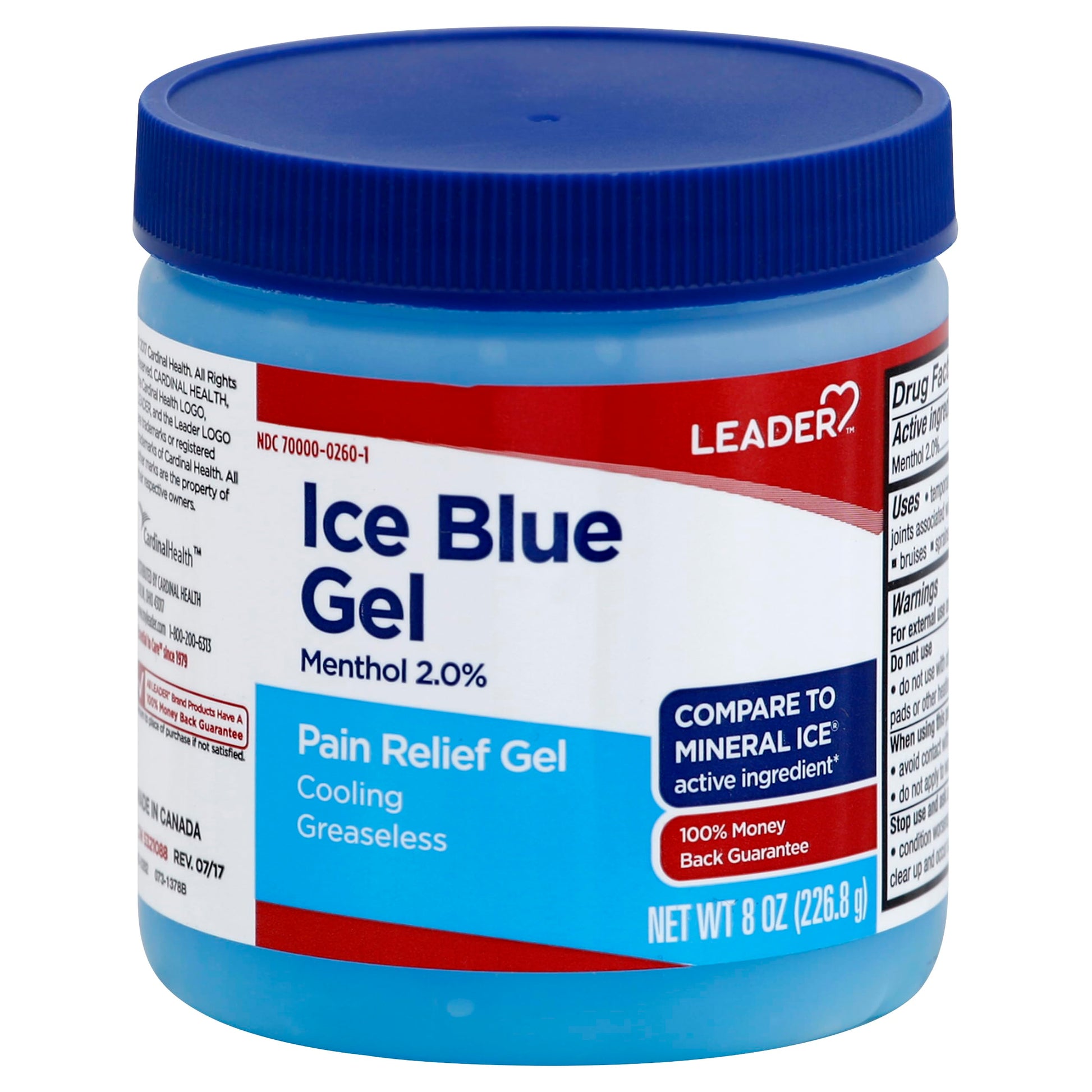 LEADER Ice Blue Gel Pain Relieving Greaseless Fast-Acting Topical Analgesic Cooling Therapy Muscle Joint Long-Lasting Relief Backache Arthritis Sports Injuries soothes Aches 8oz. Each (Pack of 5) Leader Au supplements