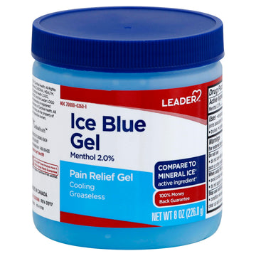 LEADER Ice Blue Gel Pain Relieving Greaseless Fast-Acting Topical Analgesic Cooling Therapy Muscle Joint Long-Lasting Relief Backache Arthritis Sports Injuries soothes Aches 8oz. Each (Pack of 5) Leader Au supplements
