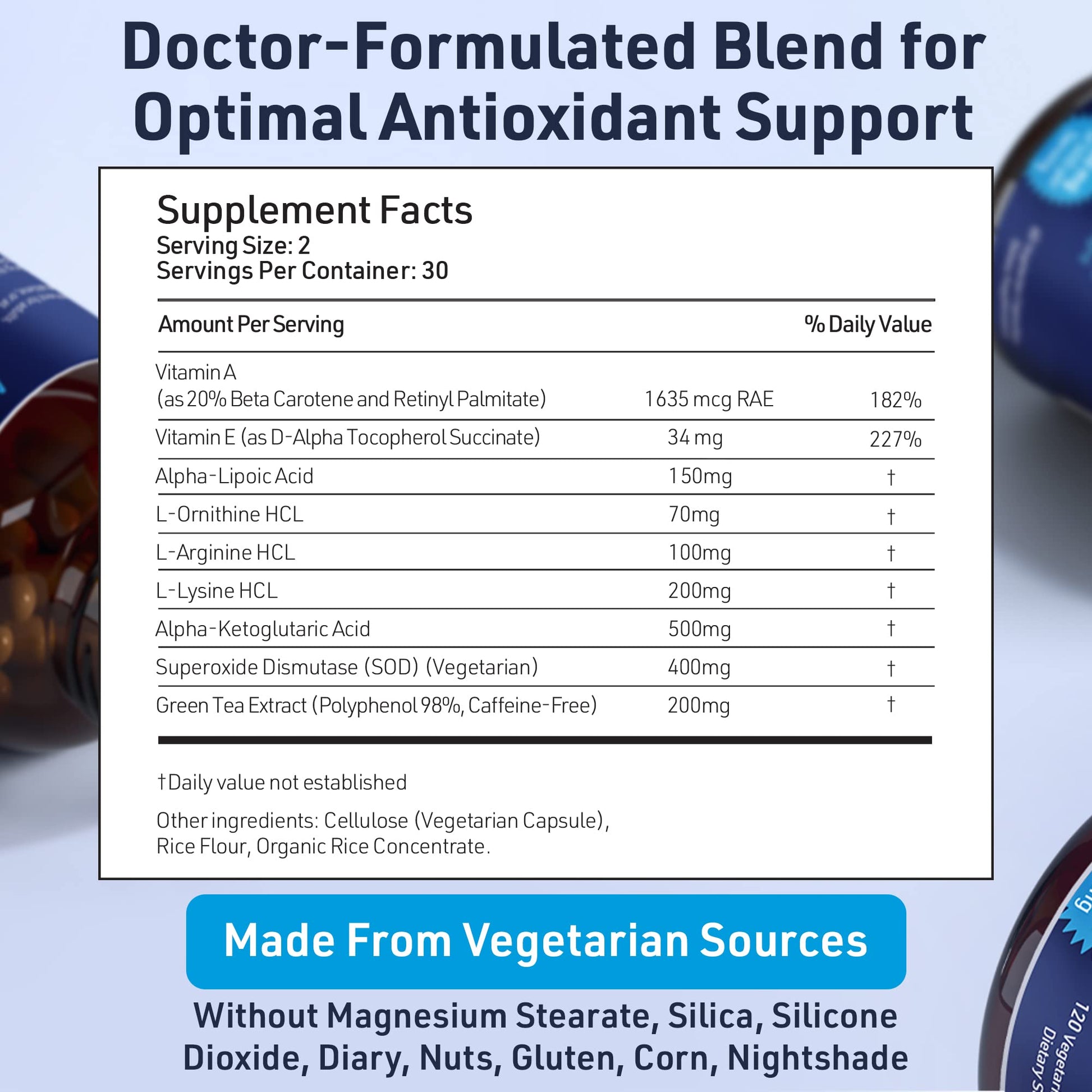 SOD Antioxidants Complex Healthy Aging Supplement - 400mg of Superoxide Dismutase - Alpha Lipoic Acid - L-Arginine -Lysine - AKG - Vitamin A - Vitamin E for Immune Support-60 Capsules AgeImmune Au supplements