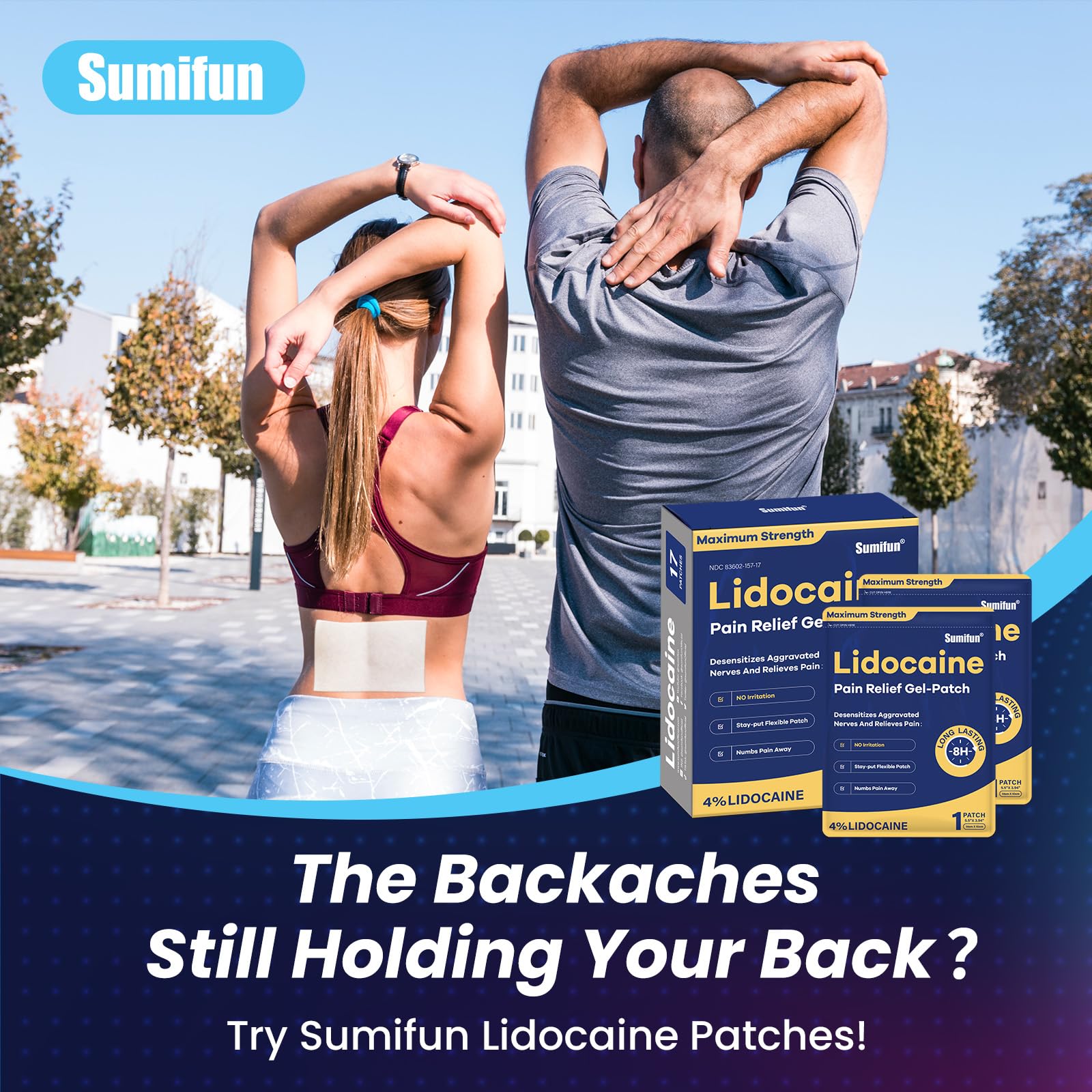 Sumifun 4% Lidocaine Patches Maximum Strength - Pain Relieving Gel Patch for Muscle Soreness, Back Ache, Knee, Neck & Joint Pains - Topical Analgesic (Large, Count, 17) Sumifun Au supplements