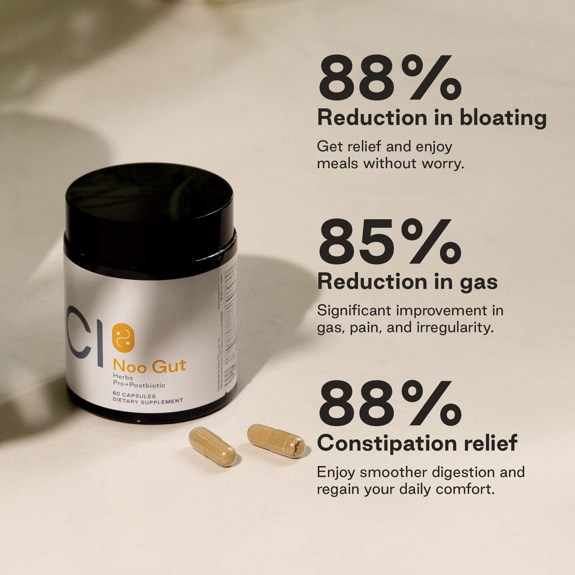 NOOCI NOO Gut, Gut + Skin: 3-in-1 Gut Health Supplement with Herbs, Probiotic & Postbiotic, Digestive Support for Bloating & Constipation, 60 Vegan Capsules NOOCI Au supplements