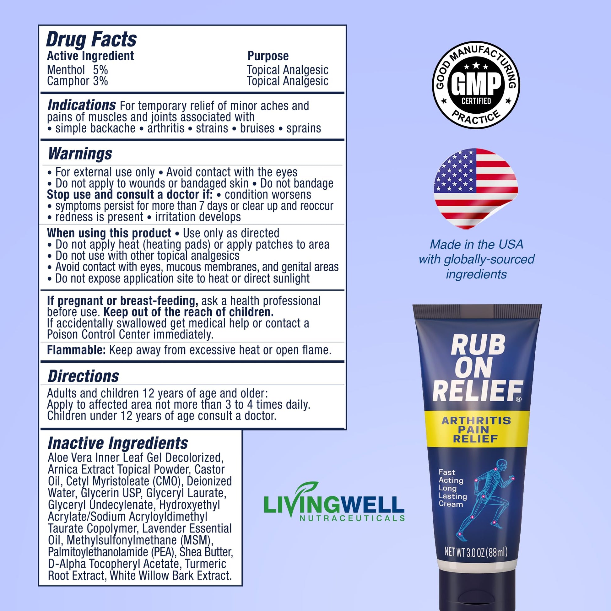 RUB ON RELIEF Arthritis Pain Relief Cream – 10-in-1 Non-Greasy Joints Pain Cream for Knees, Back, Neck, Hands, & Muscle Aches with Menthol, Camphor, Arnica, MSM & Turmeric Up to 8 Hours, 3oz (1 Pack) RUB ON RELIEF Au supplements
