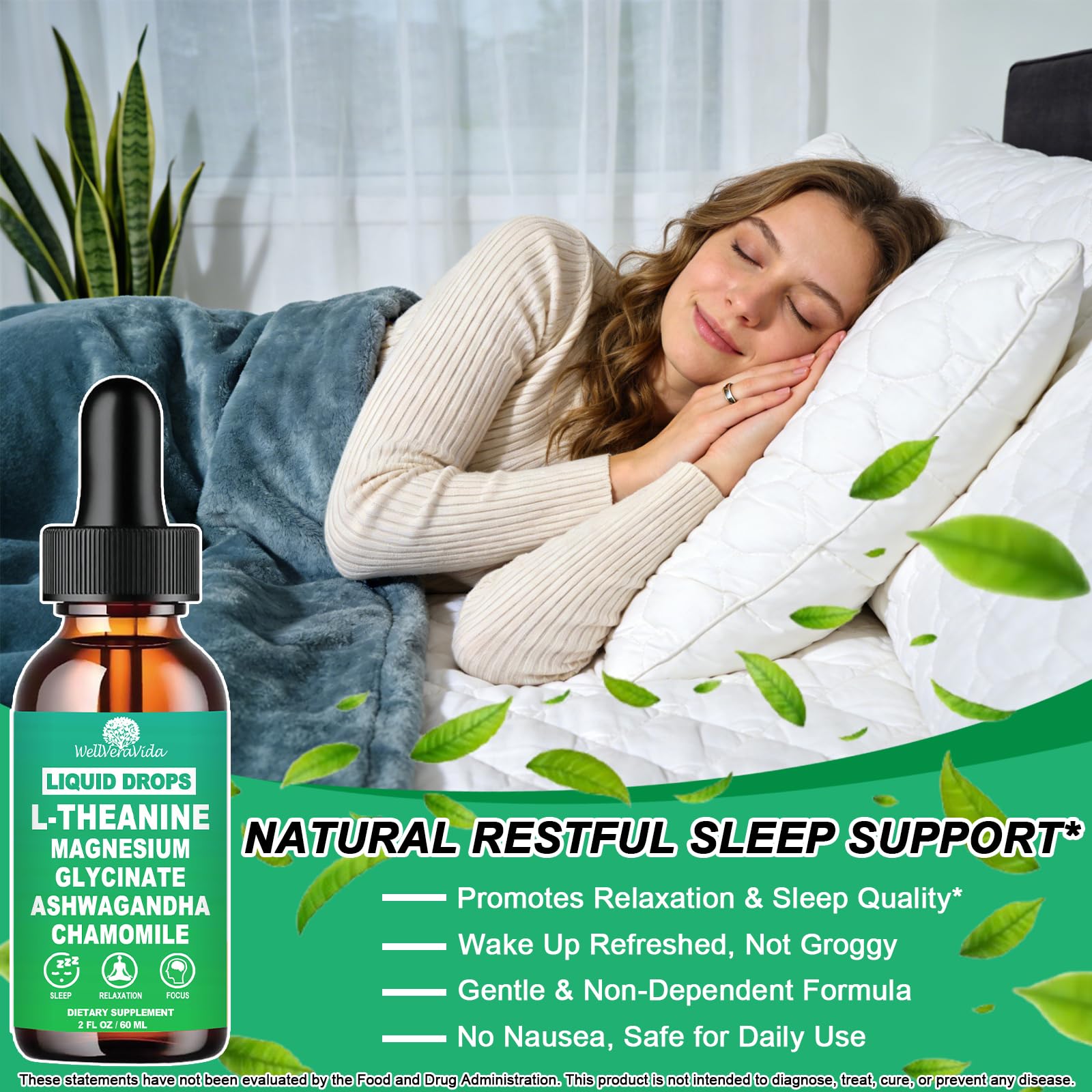 L theanine Liquid Drops, Theanine Supplement With Magnesium Glycinate & Ashwagandha for Sleep, Relaxation & Focus Support, High Absorption Liquid L Theanine 200mg for Adults & Kids丨Vegan, Non-GMO, 2oz WellVeraVida Au supplements