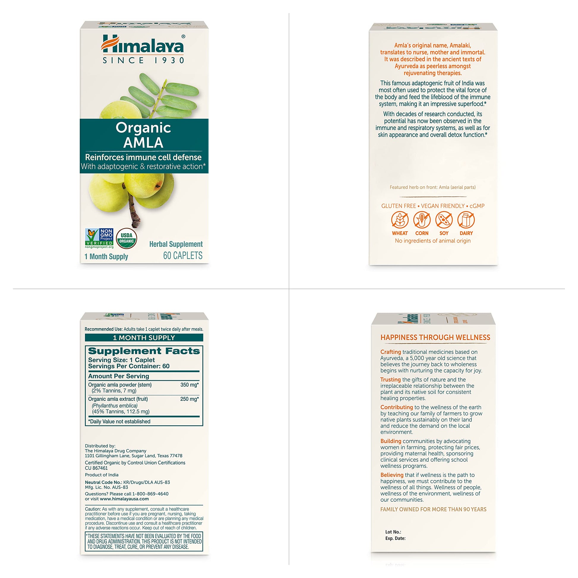 Himalaya Organic Amla - Herbal Immune Support Supplement with Adaptogen and Antioxidant - USDA Organic, Vegan, Non-GMO, Gluten Free, 600 mg, 60 Caplets Himalaya Au supplements