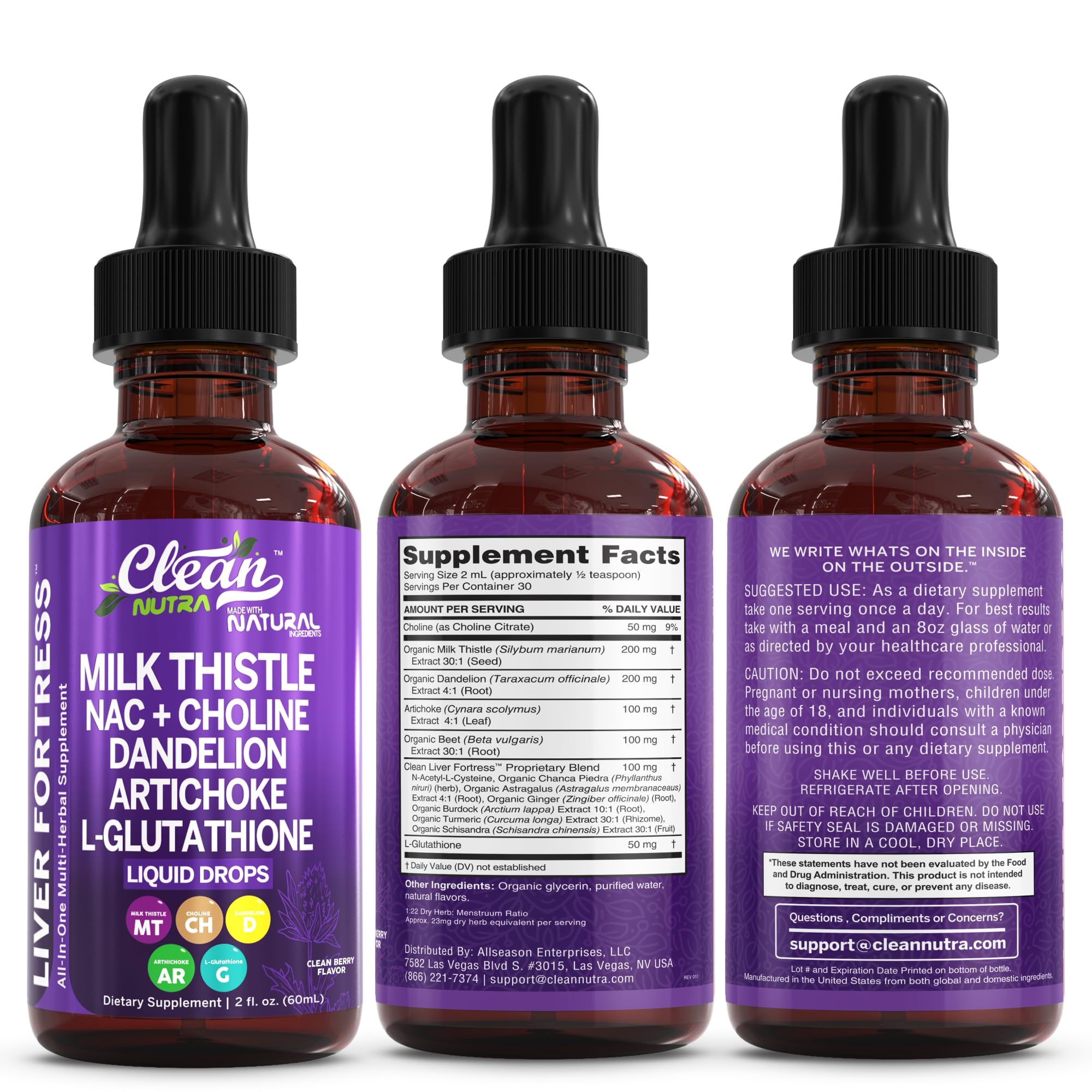 Clean Nutraceuticals Milk Thistle NAC Liver Cleanse Detox & Repair Supplement Liver Support Liquid Drops with Dandelion Extract, Artichoke, Chanca Piedra, Choline, L-Glutathione, Burdock, Schisandra Clean Nutraceuticals Au supplements