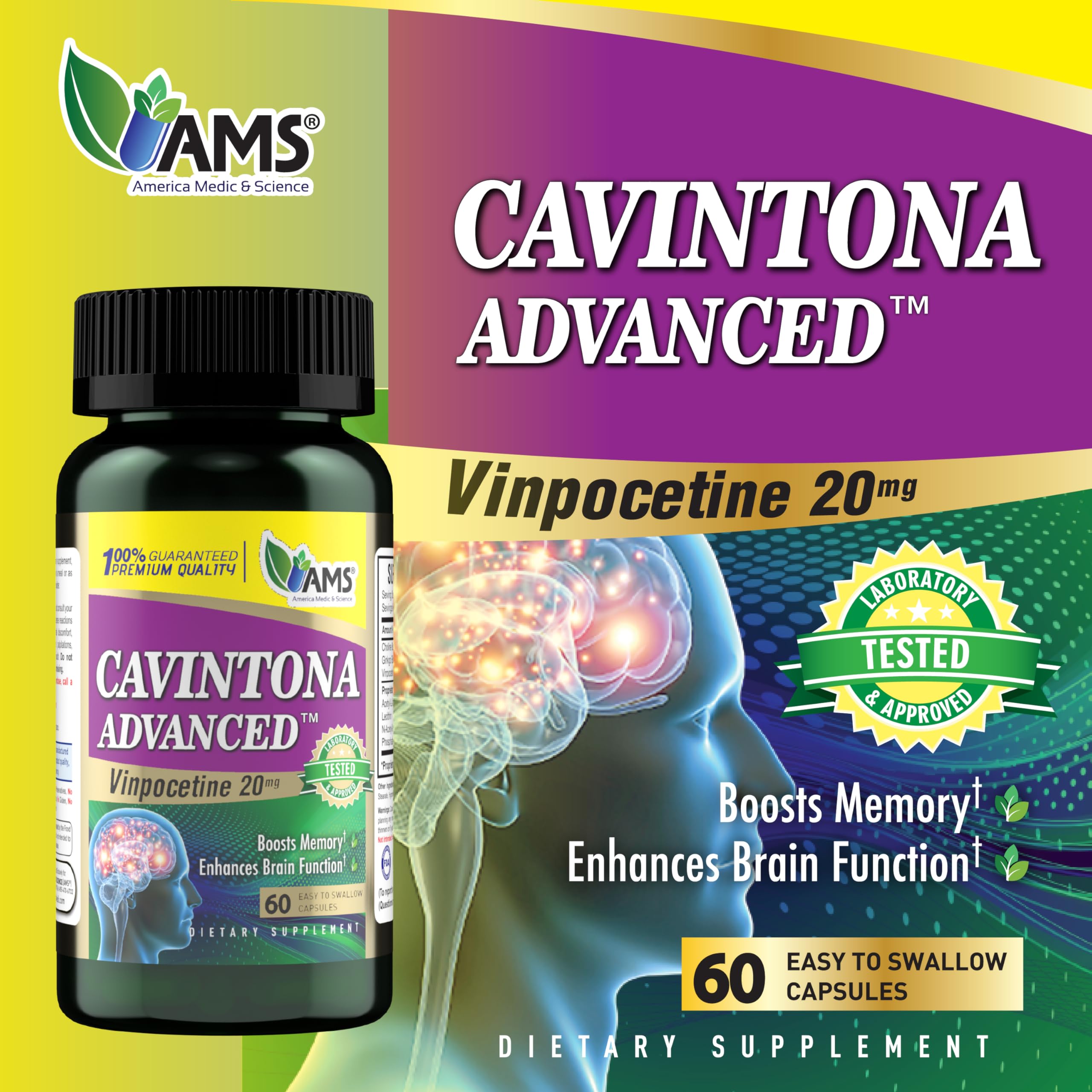 America Medic & Science Cavintona Advanced Supplement – Vinpocetine 20mg for Memory, Recall & Brain Health – Supports Cognitive Function, Focus, Mental Clarity & Blood Flow – 60 Capsules America Medic & Science Au supplements